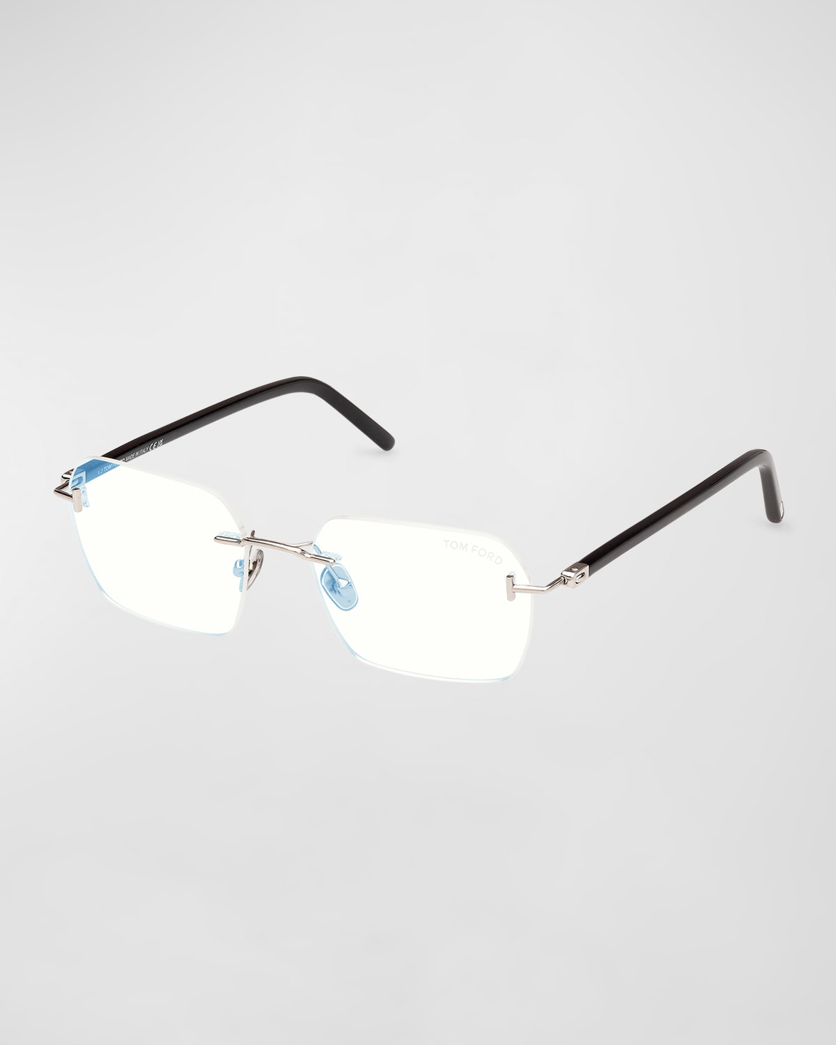 Tom Ford Men's Rimless Rectangle Blue Light-blocking Glasses In Multi