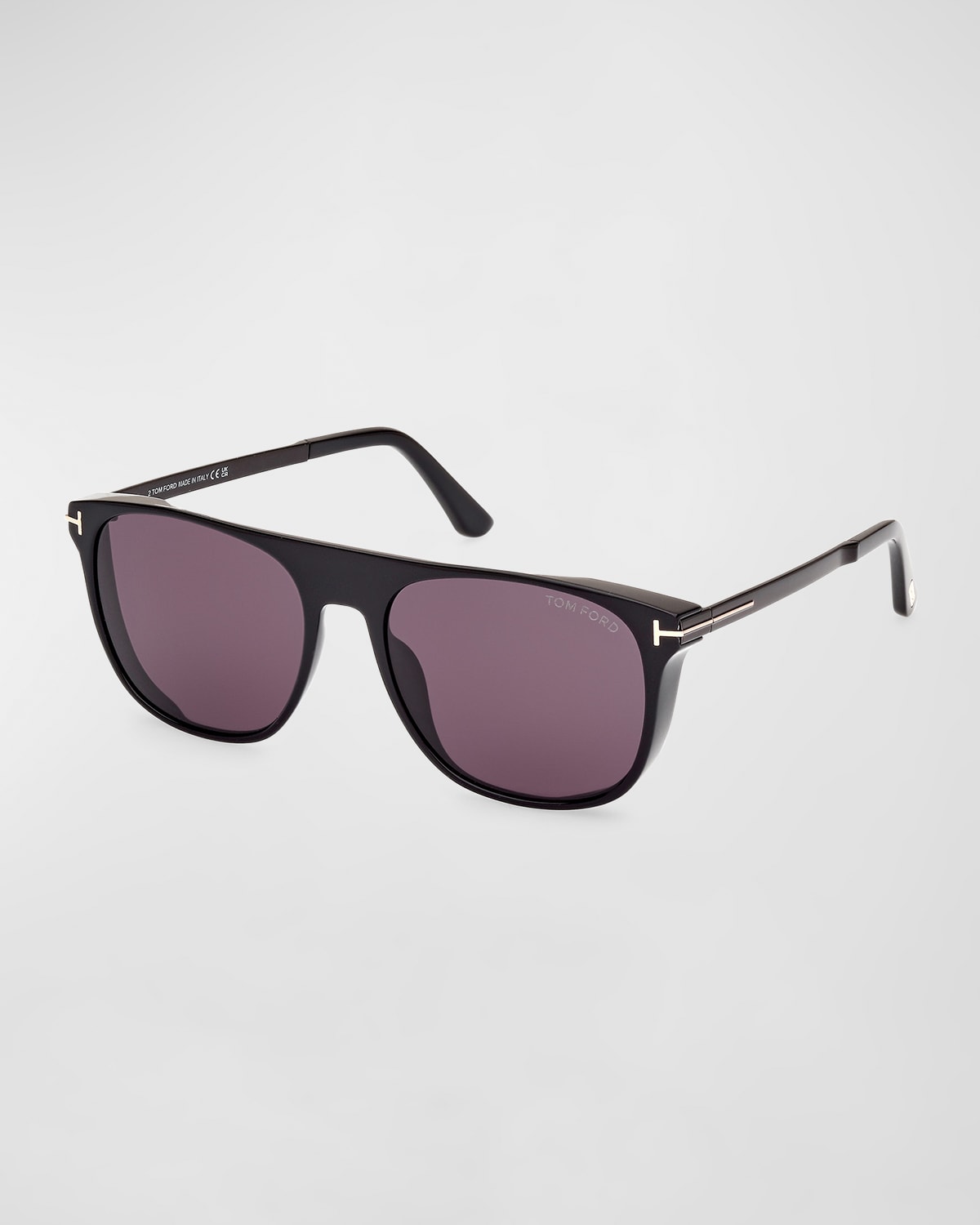 Shop Tom Ford Men's Lionel-02 Acetate Square Sunglasses In Shiny Black Smoke Lenses
