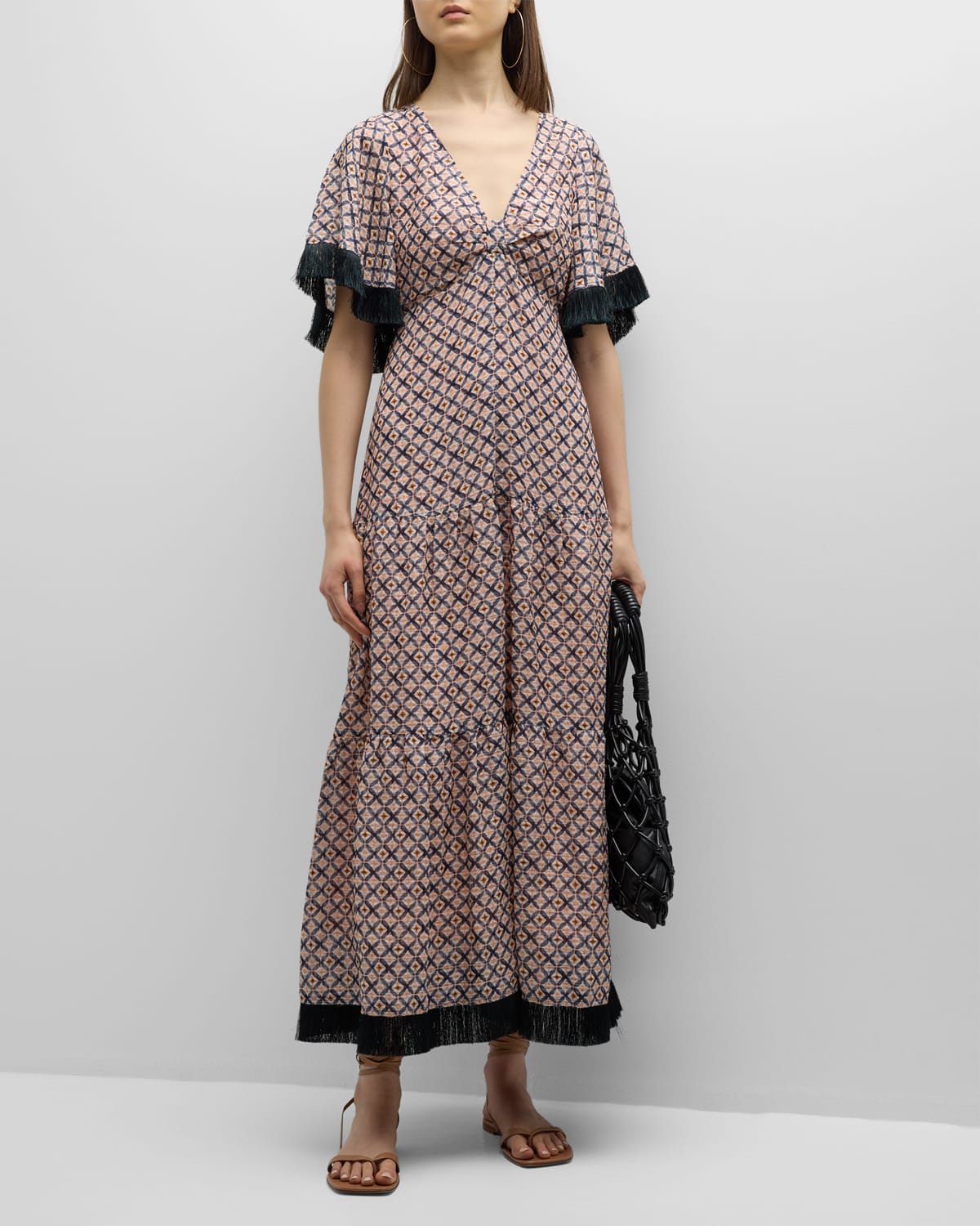 Bernadette Geometric-Print Fringe Maxi Dress