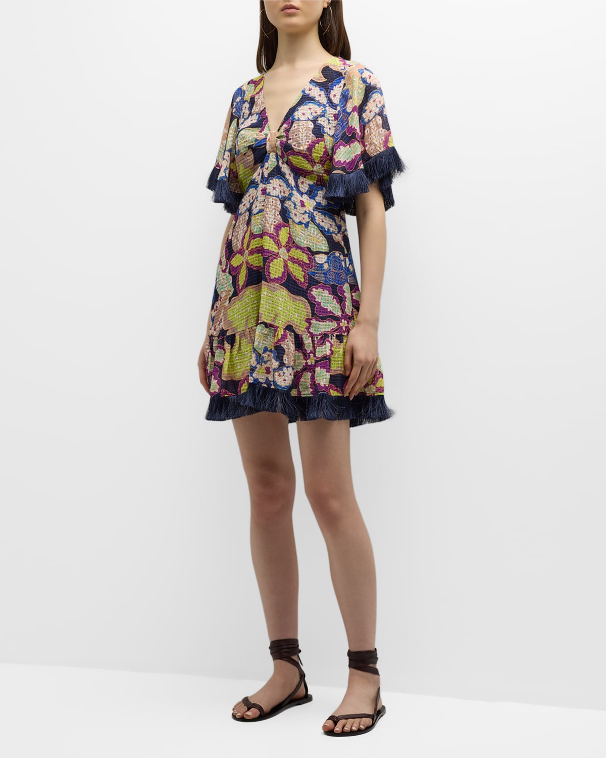 Octavia Floral-Print Fringe Mini Dress
