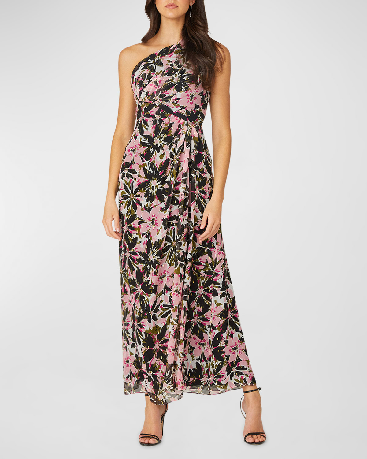 Shoshanna Phoebe One-shoulder Floral-print Maxi Dress In Jetpink Multi