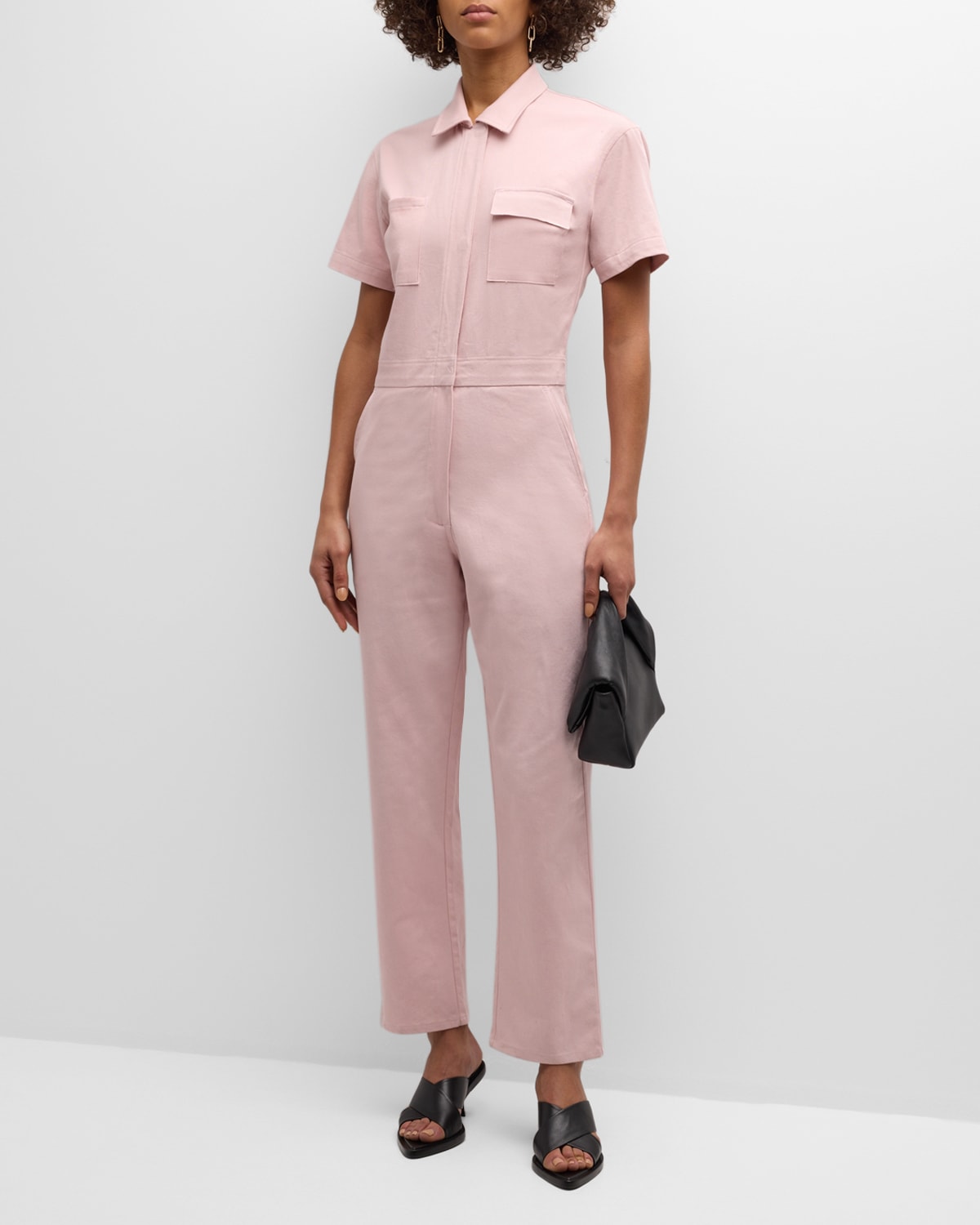 Shop Rivet Utility Worker Short-sleeve Jumpsuit In Light Pink