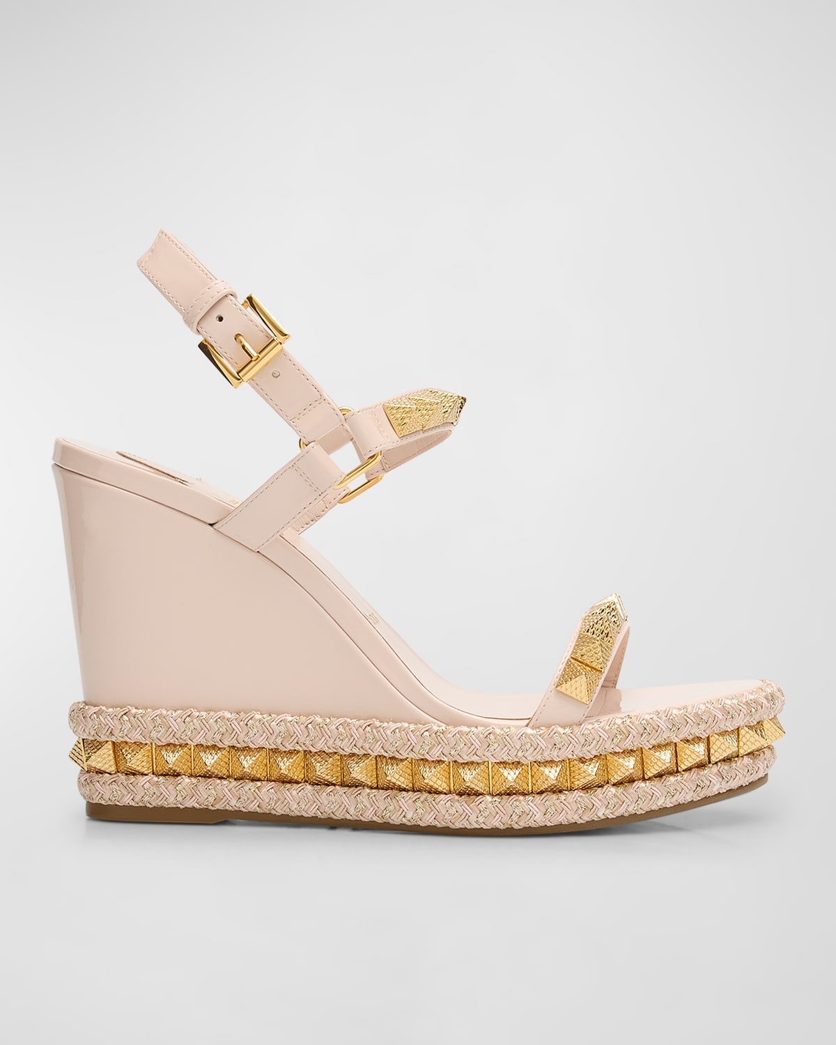 Christian Louboutin Pyraclou Metallic Spike Red Sole Wedge Sandals Smart Closet