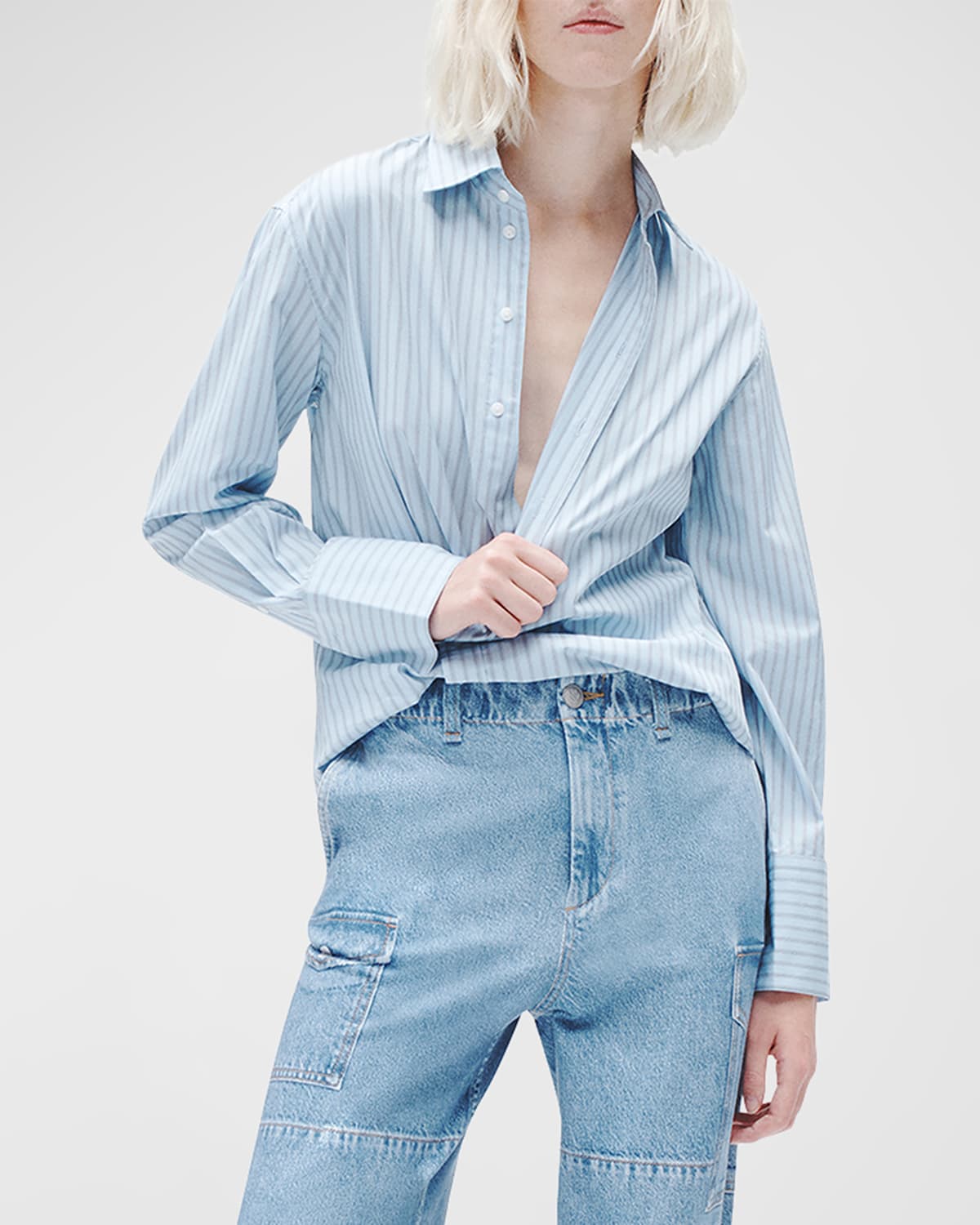 Rag & Bone Maxine Striped Cotton-poplin Shirt In Coolblustr