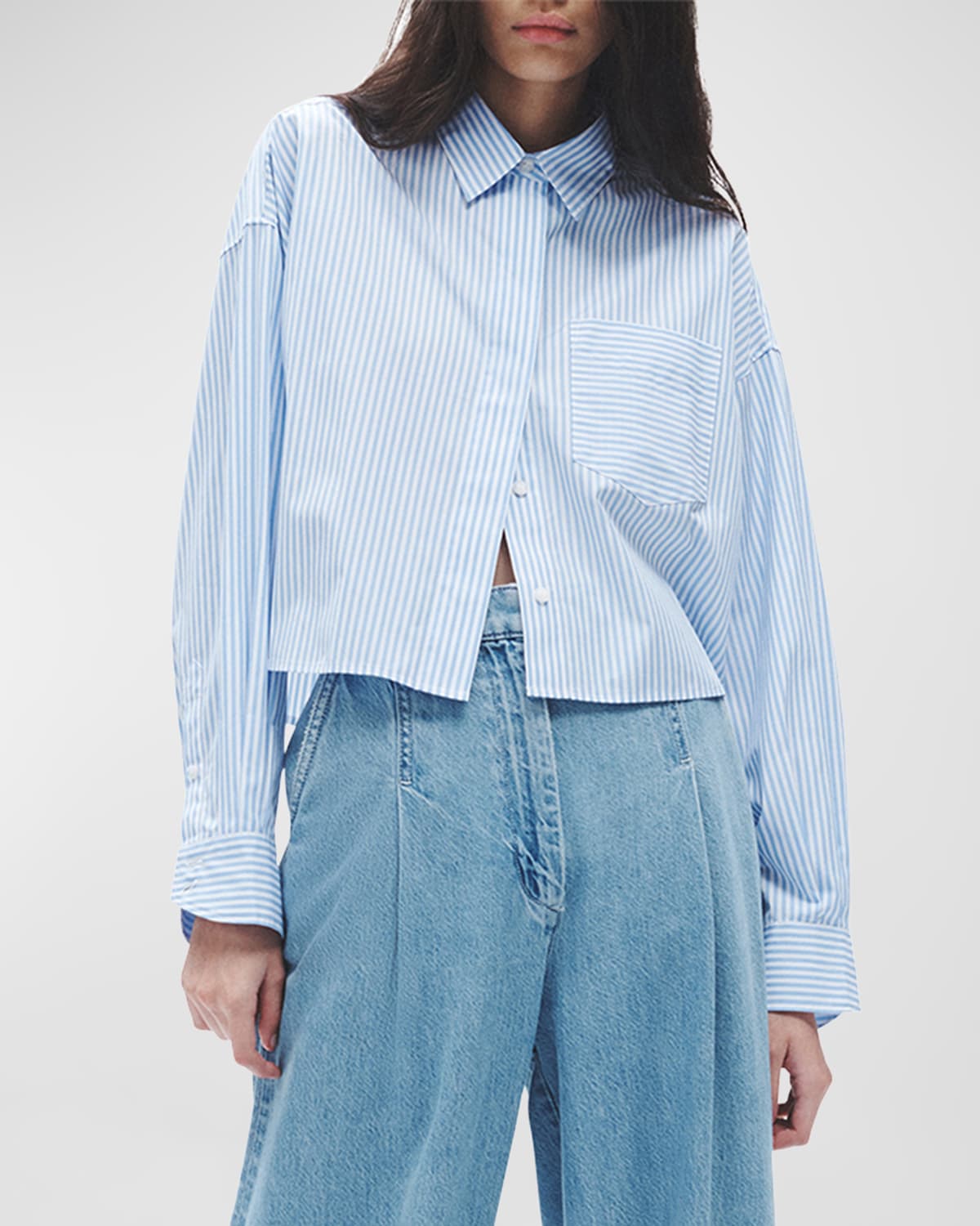 Rag & Bone Beatrice Cropped Stripe Shirt In Light Blue Stripe