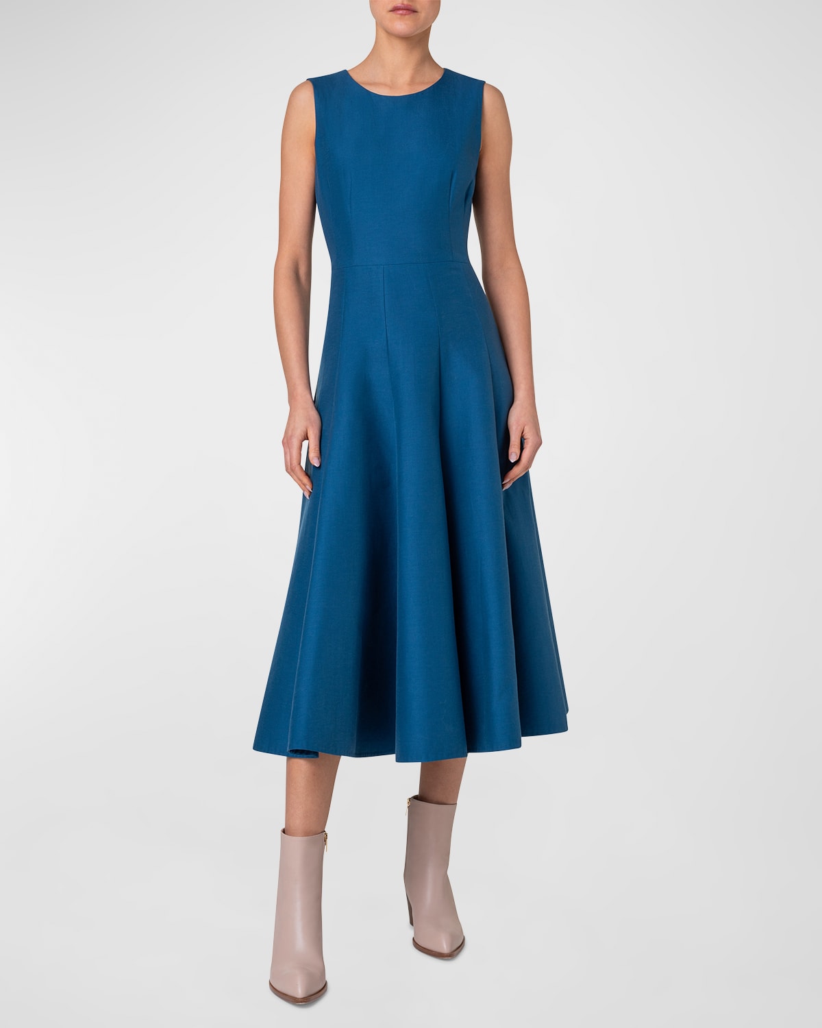 Akris Cotton Silk Flared Midi Dress In Blue