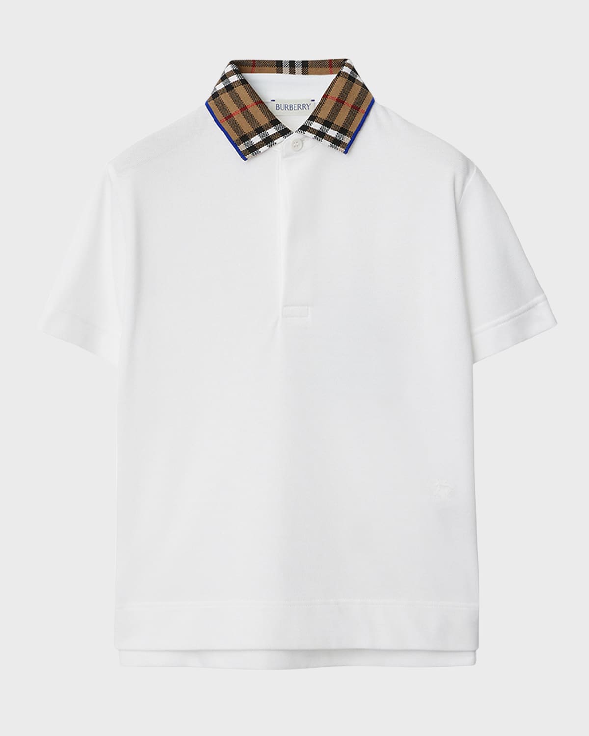 Shop Burberry Boy's Johane Polo Check Shirt In White