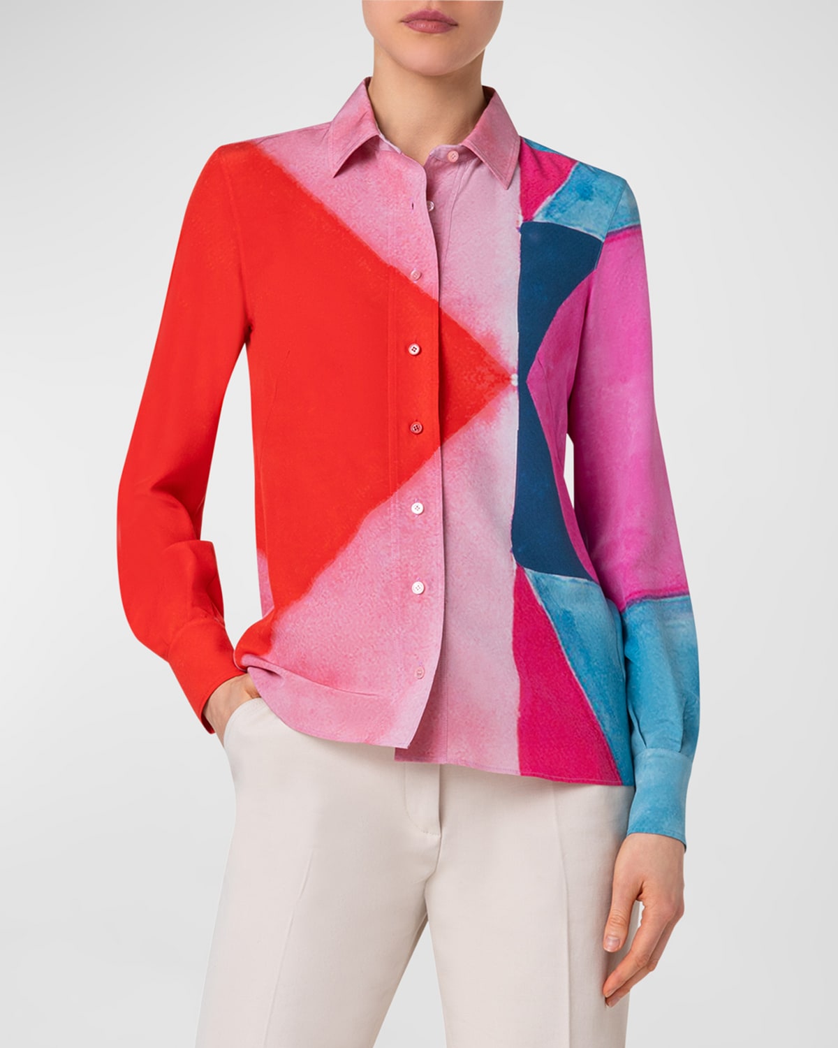 Akris Silk Spectra Print Button-front Blouse In Poppy-multicolor