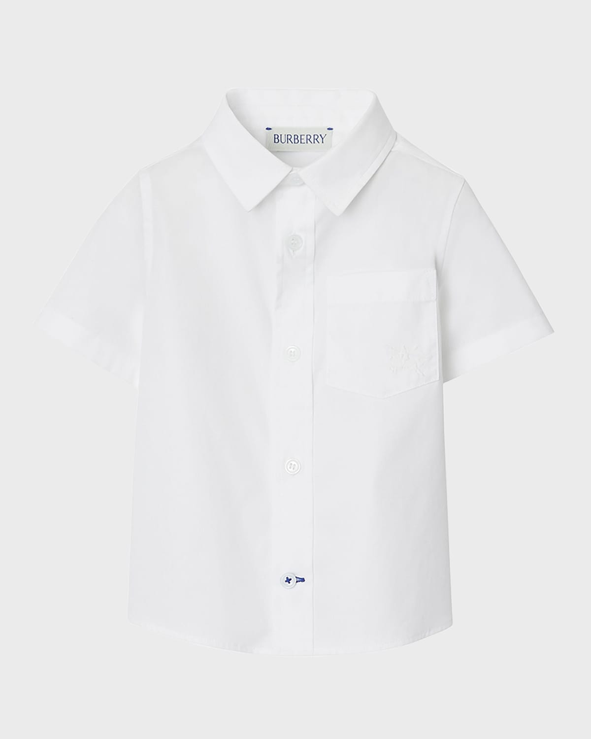 Burberry Kids' Boy's Owen Ekd Stretch Cotton Poplin Short-sleeve Shirt In White