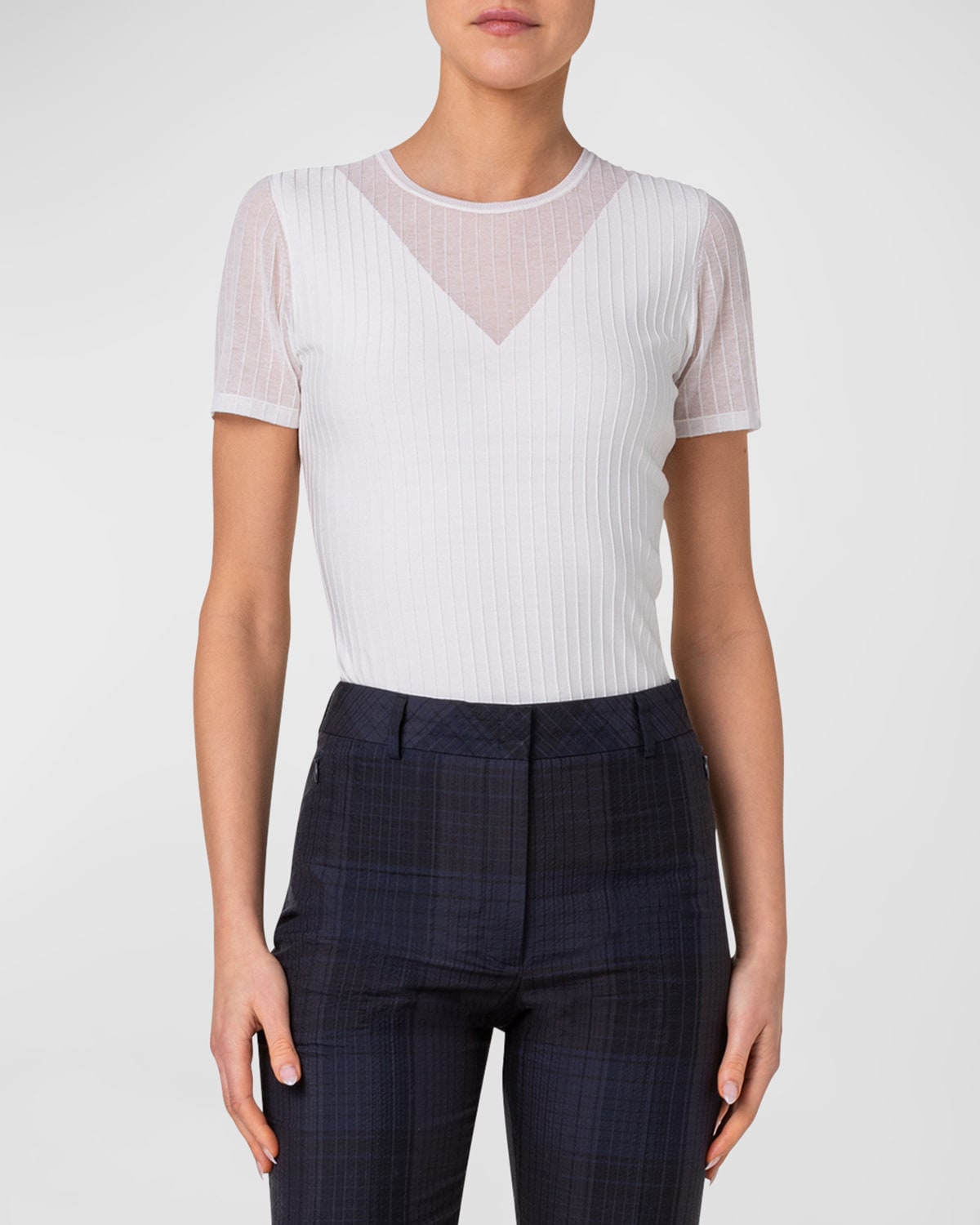 Akris Stripe Structured Knit Sweater Top In White