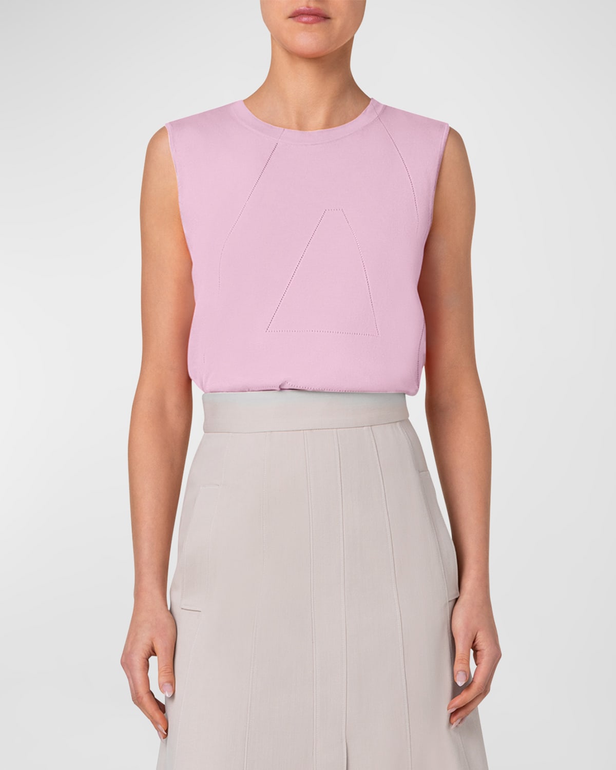 Akris A-hemstitch Sleeveless Cotton Knit Top In Pink