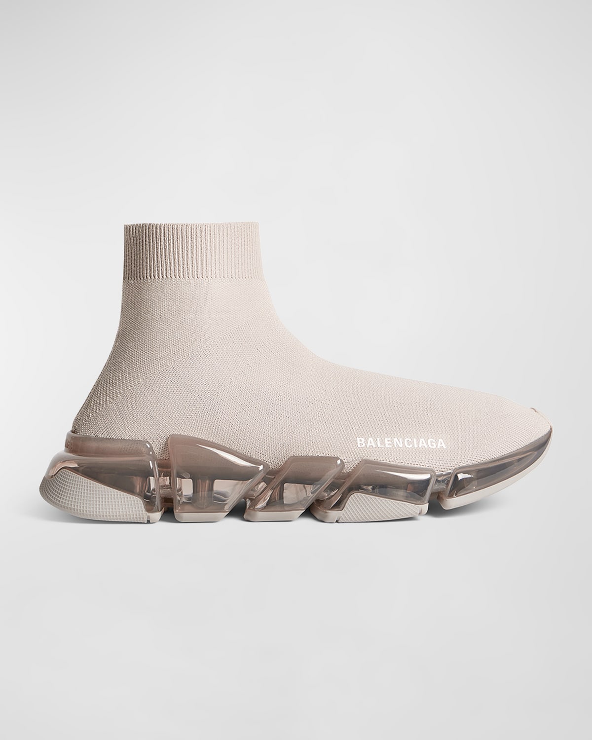 Shop Balenciaga Speed 2.0 Knit Clear-sole Sneakers In Taupe