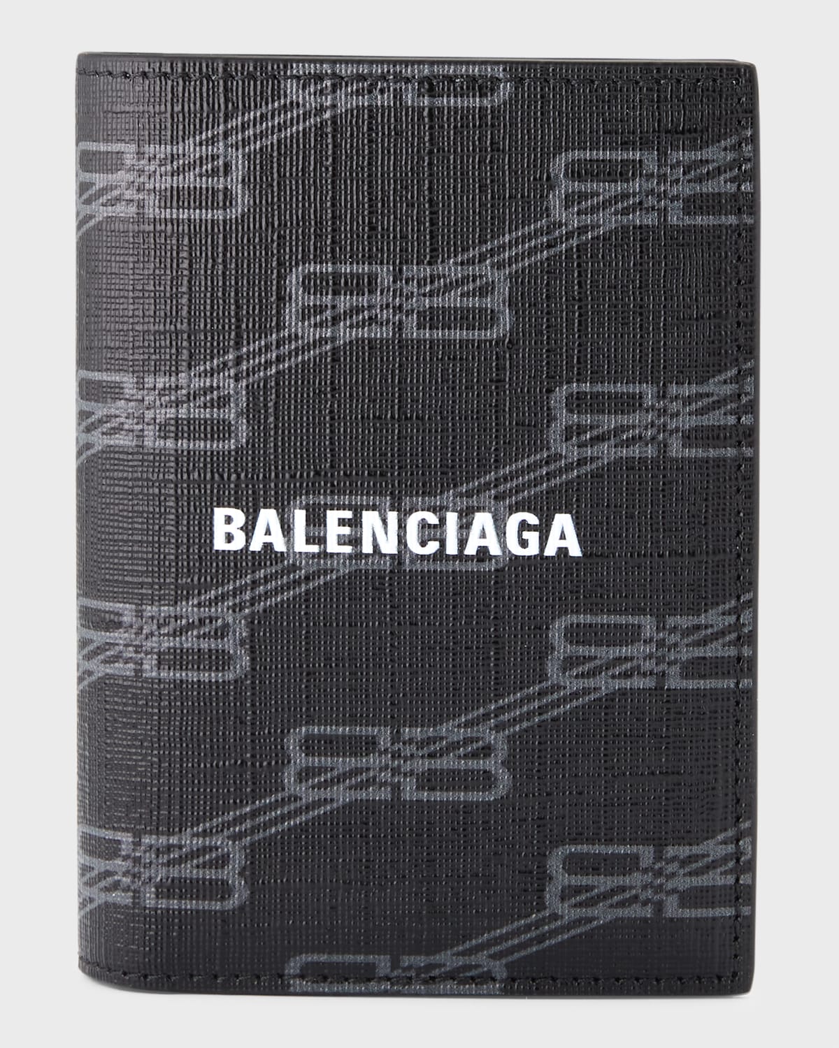 Shop Balenciaga Men's Monogram Coated Canvas Bifold Wallet In 1061 Black/grey