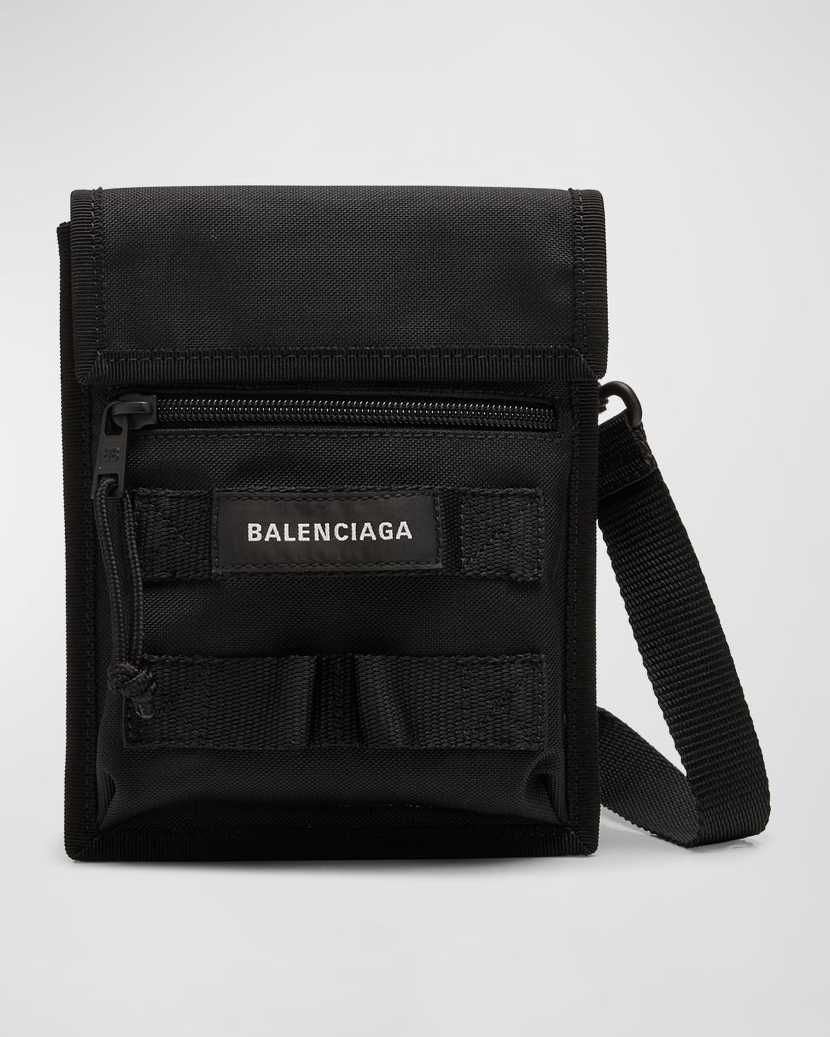 Balenciaga Men's Nylon Army Pouch With Strap In 1000 Black