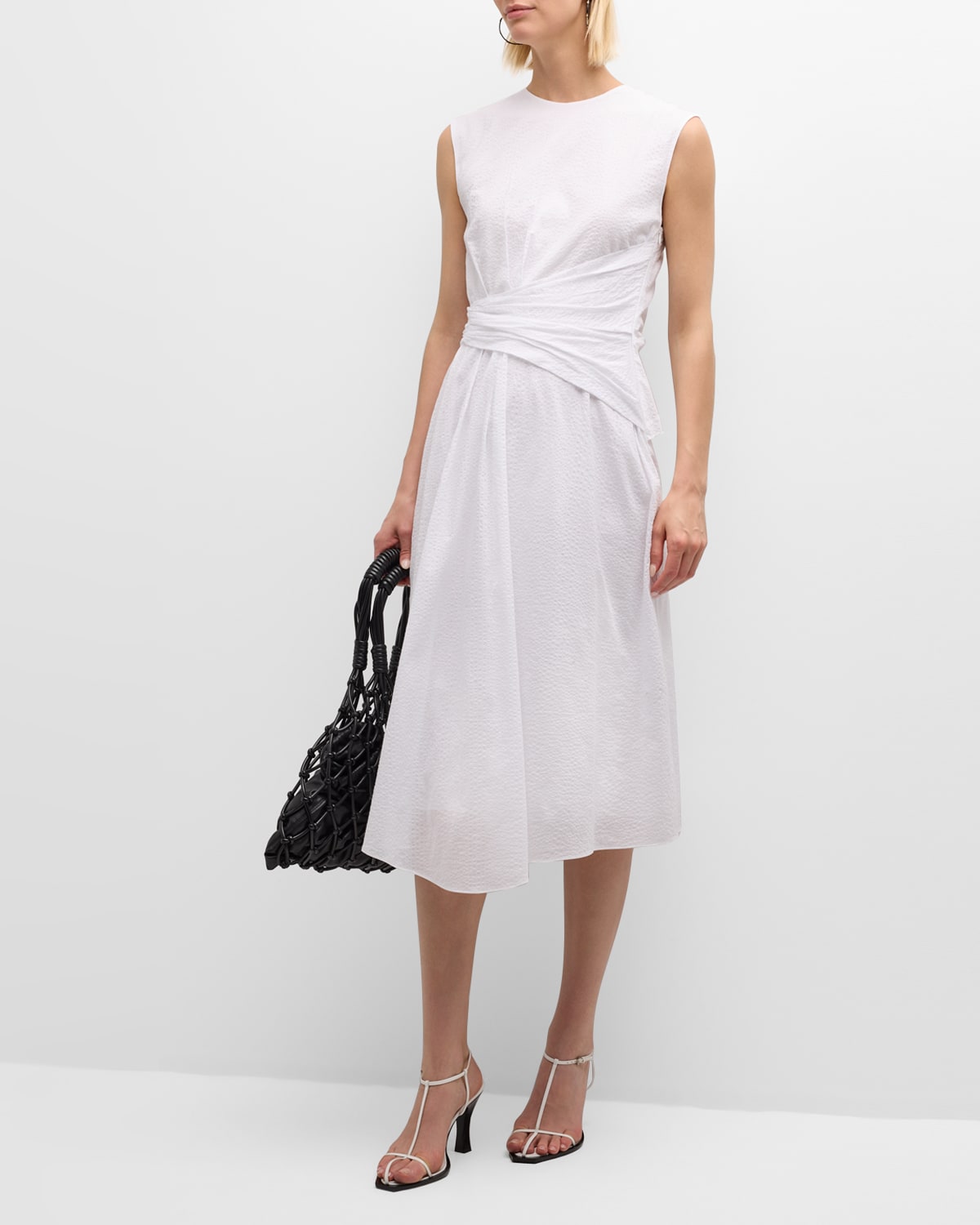 Shop Frame Ruched Sleeveless Midi Dress In White