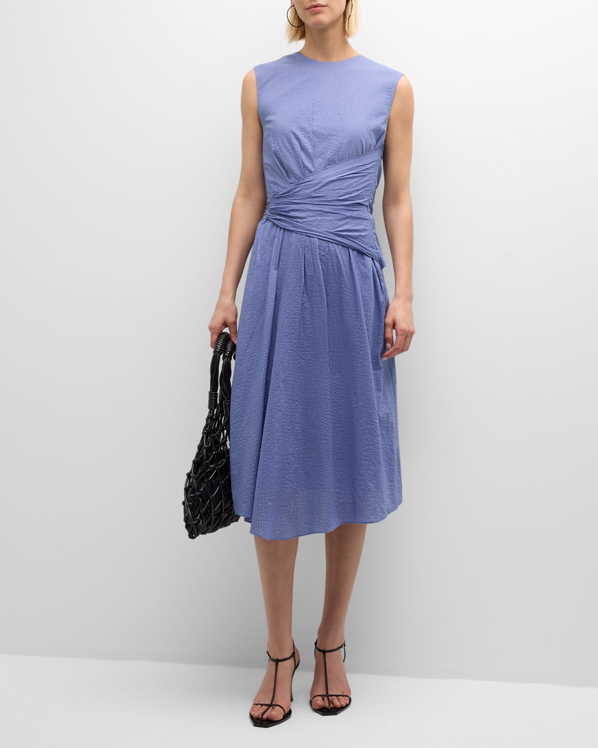 Shop Frame Ruched Sleeveless Midi Dress In Coastal Blue