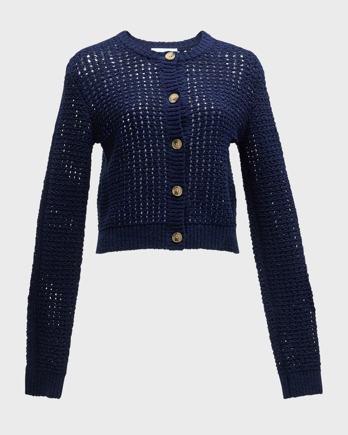 Frame Cropped Tape-yarn Cardigan In Navy
