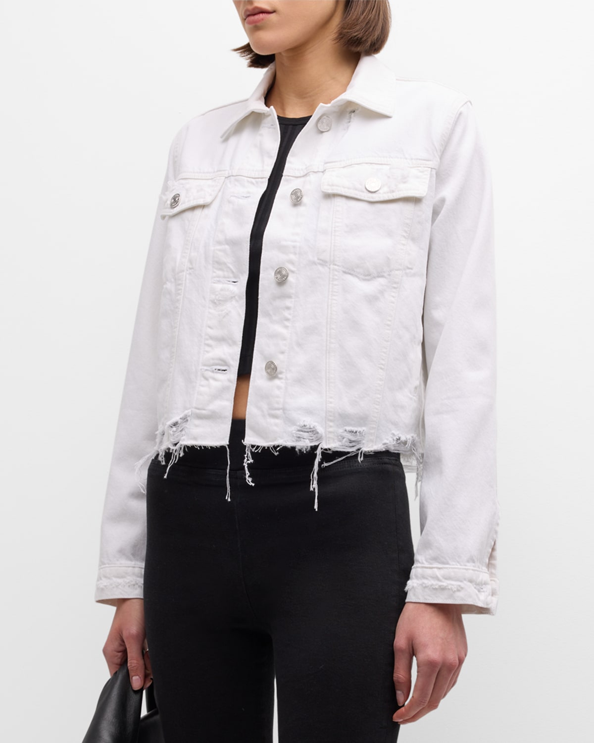Shop Frame Le Vintage Distressed Denim Jacket In White Rips