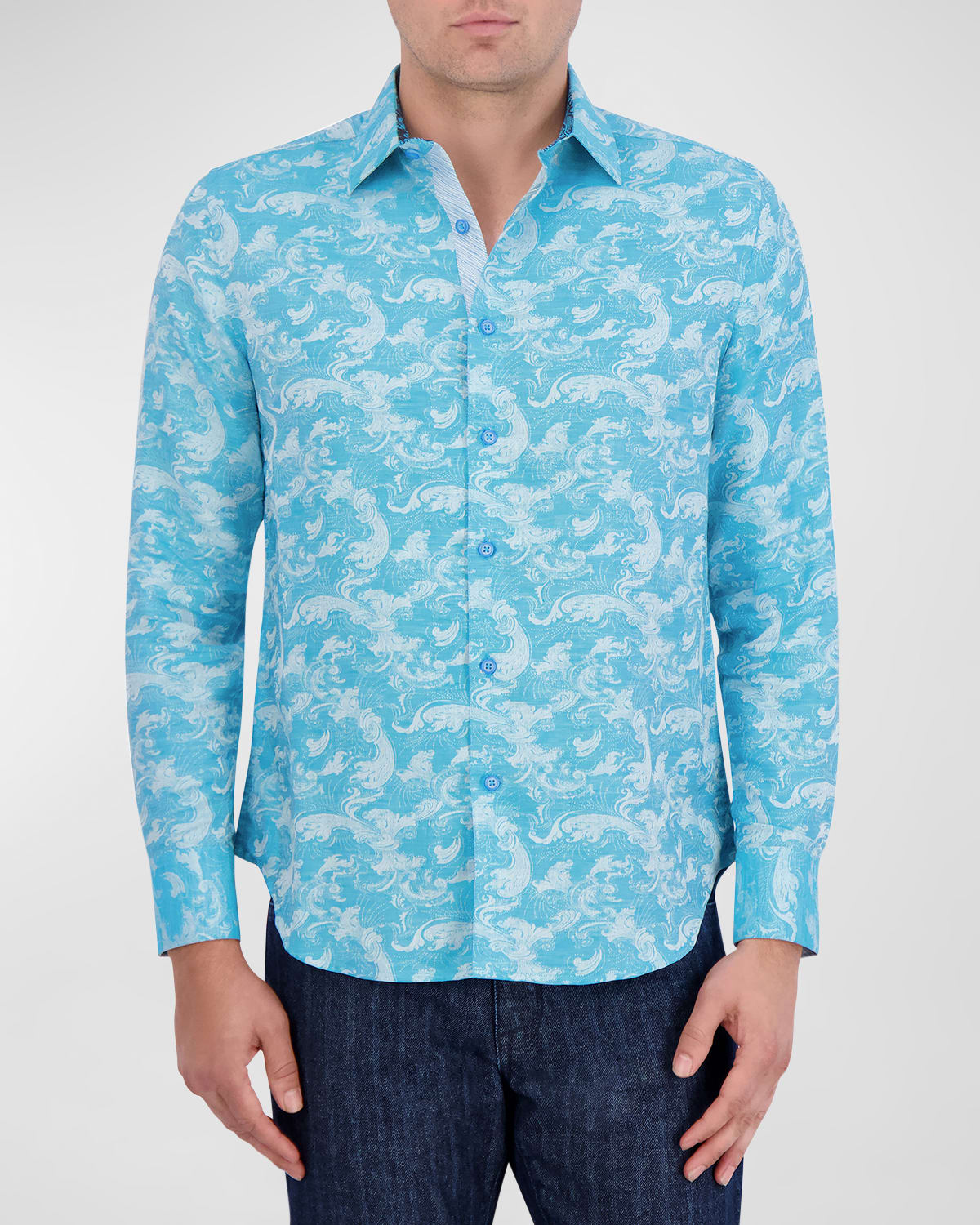 Shop Robert Graham Men's Poseidon Linen-cotton Sport Shirt In Turquoise