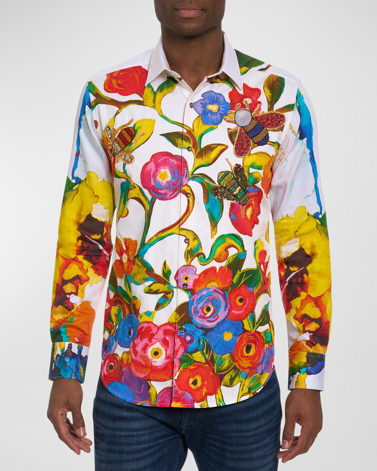 Shop Robert Graham Men's The Begilded Beaded Cotton Sport Shirt In Multi