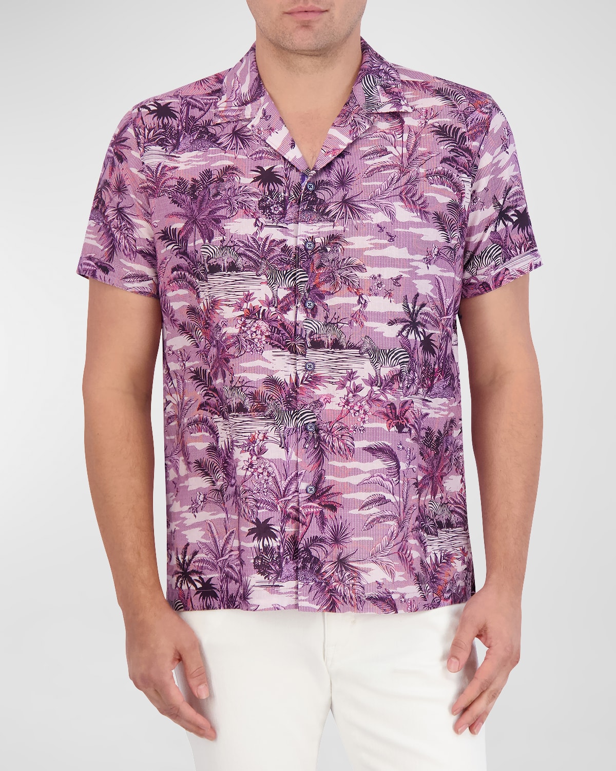 Shop Robert Graham Men's Makara Linen-cotton Printed Camp Shirt In Lilac