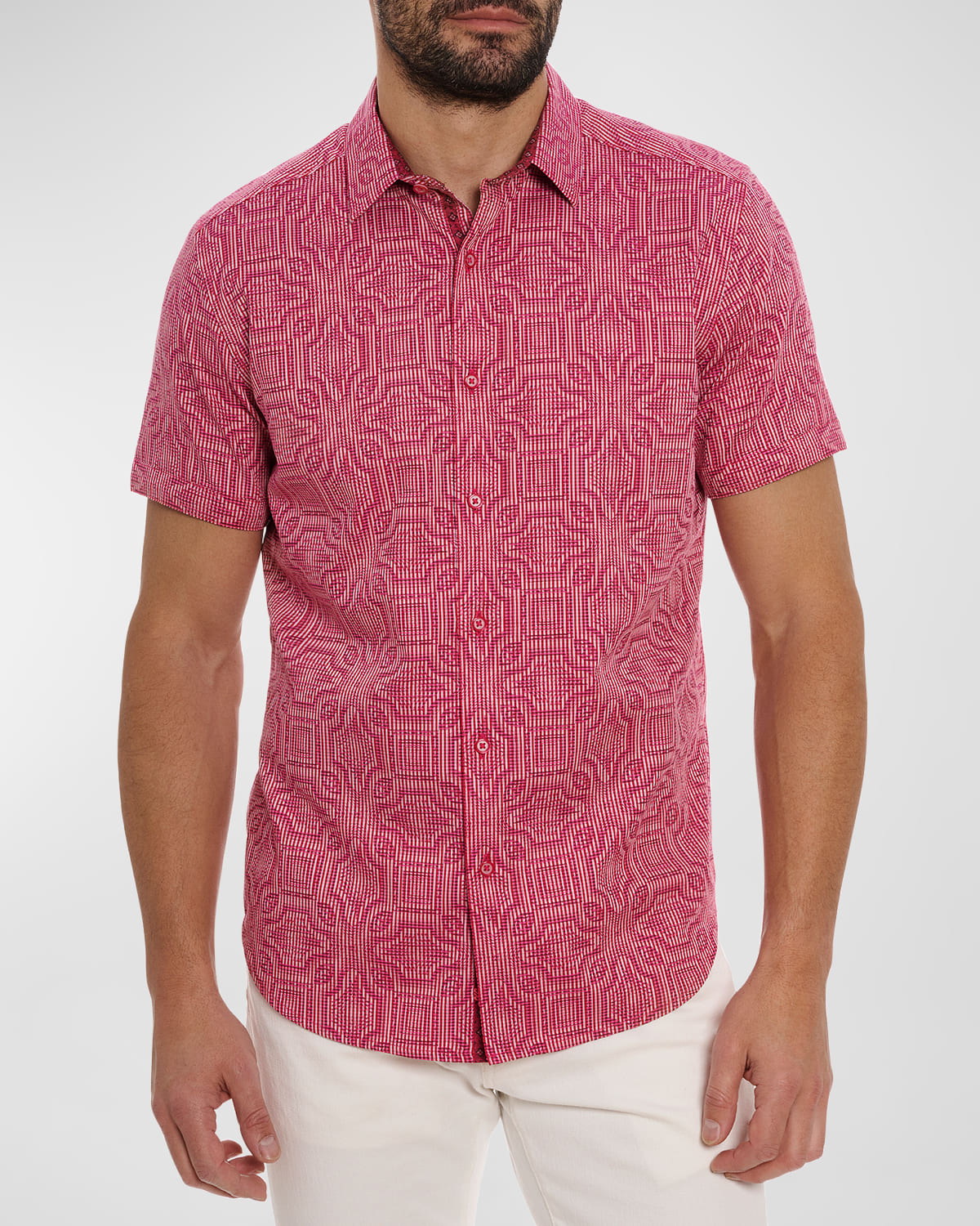 Shop Robert Graham Men's Voyage Cotton-stretch Short-sleeve Shirt In Pink