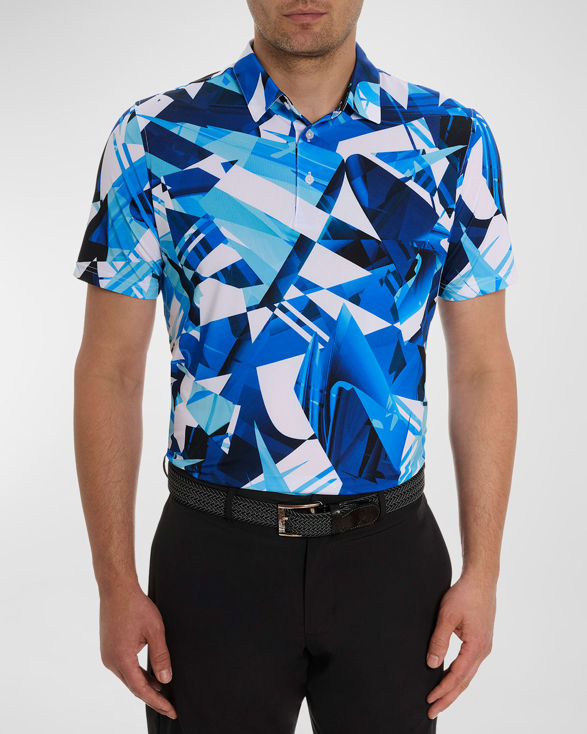 Shop Robert Graham Men's Driftwood Geometric-print Stretch Polo Shirt In Blue
