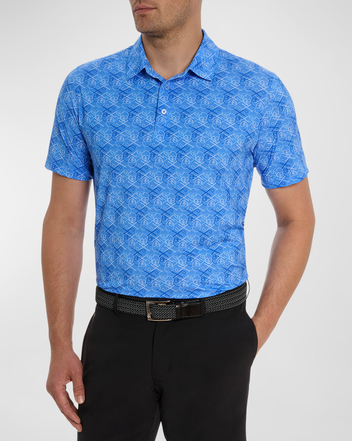 Shop Robert Graham Men's Iron Skull 2 Stretch Polo Shirt In Periwinkle
