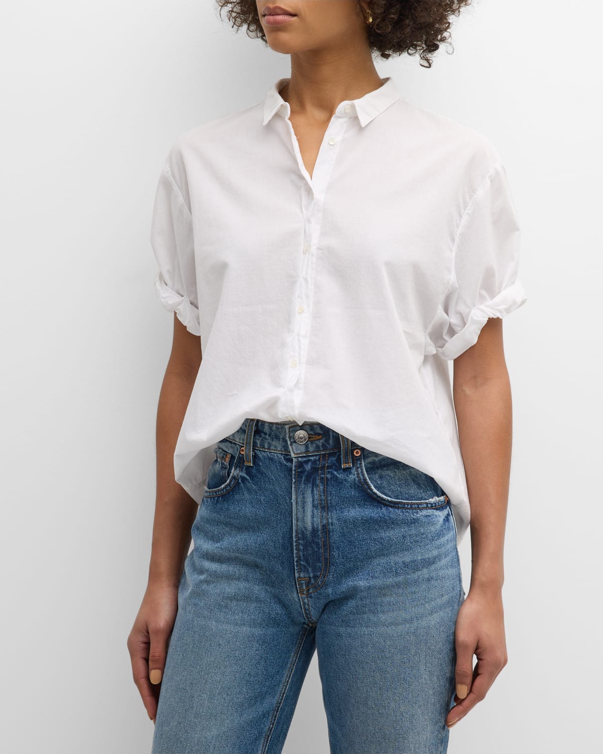 Channing Button-Down Rolled-Sleeve Cotton Top