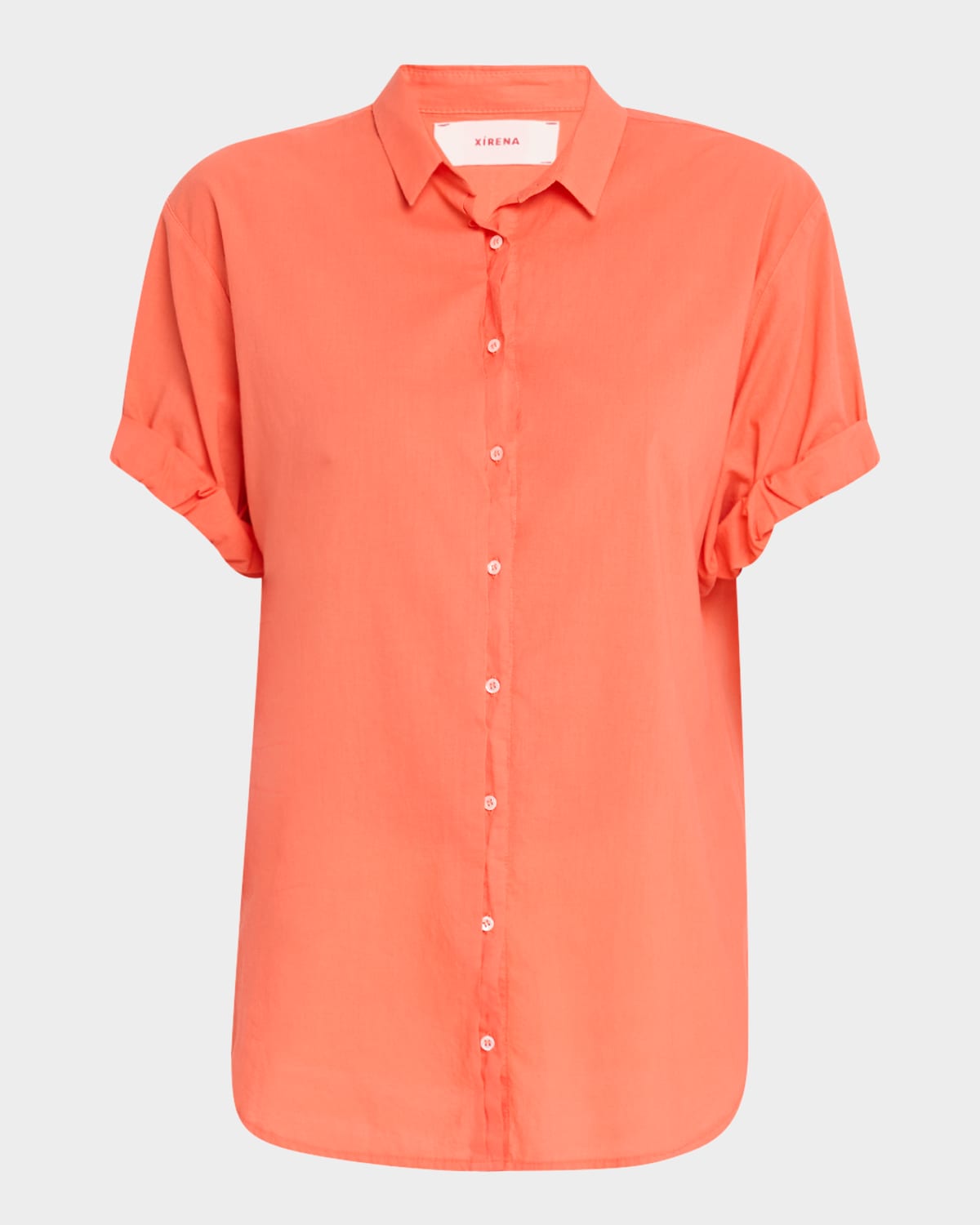 Channing Button-Down Rolled-Sleeve Cotton Top