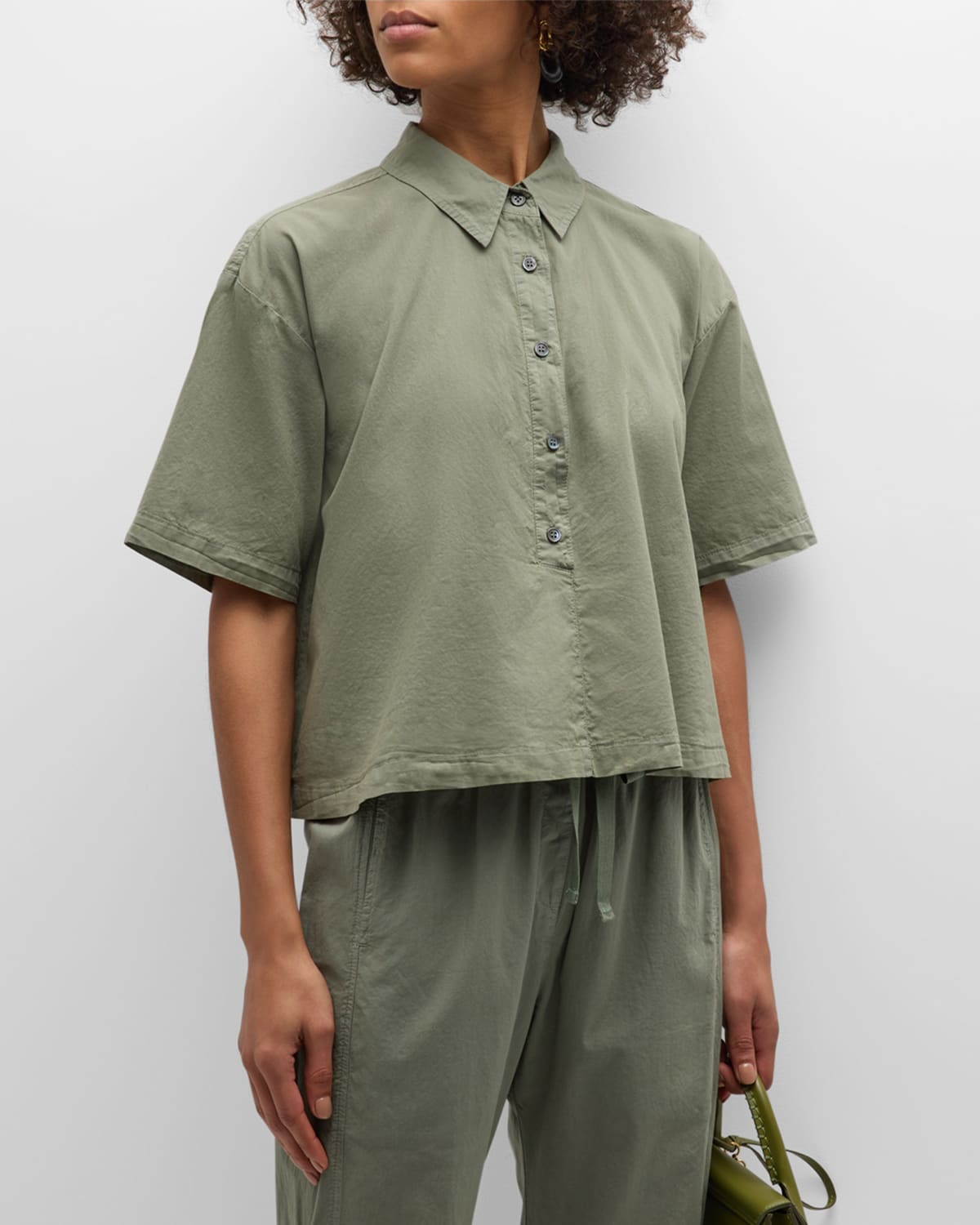 Xirena Ansel Boxy Button-down Cotton Top In Mossy