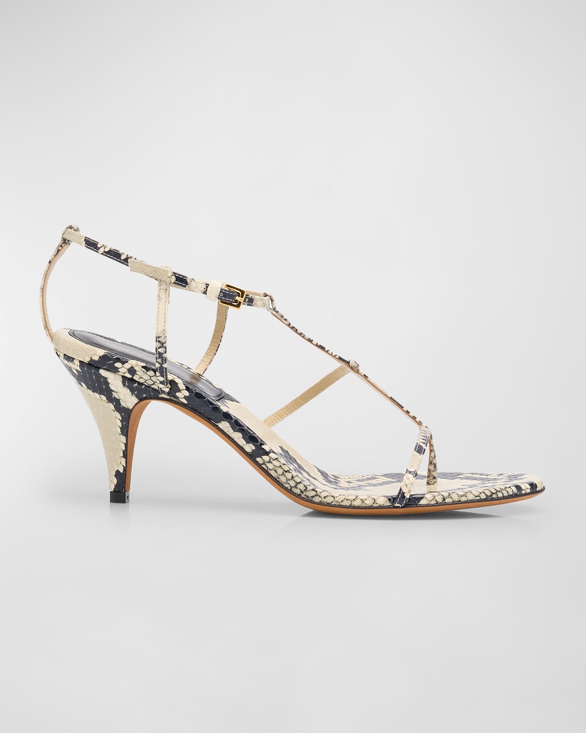Shop Khaite Python-embossed Leather T-strap Sandals In Natural