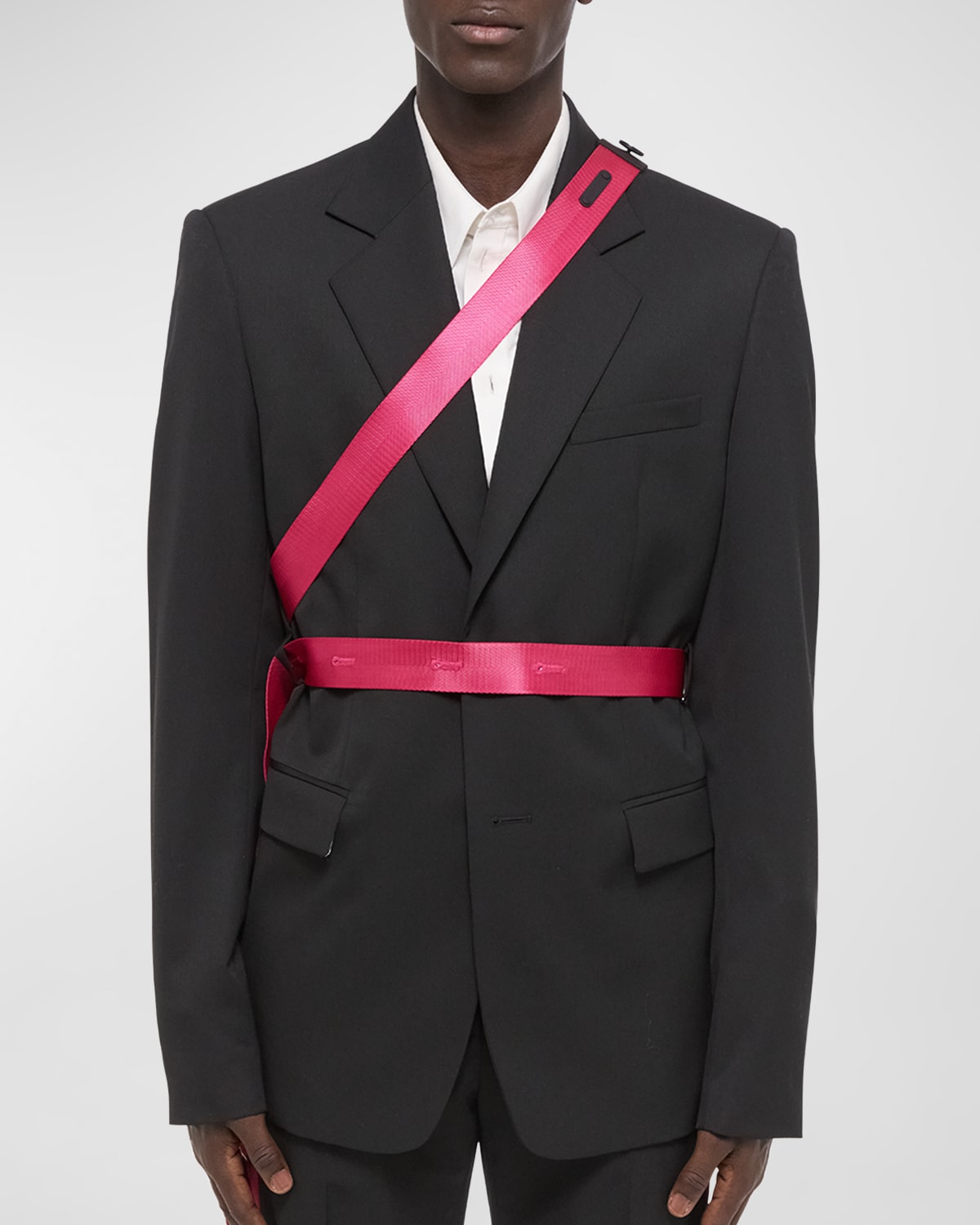 Shop Helmut Lang Men's Seatbelt Single-breasted Blazer Jacket In Black/fuscha