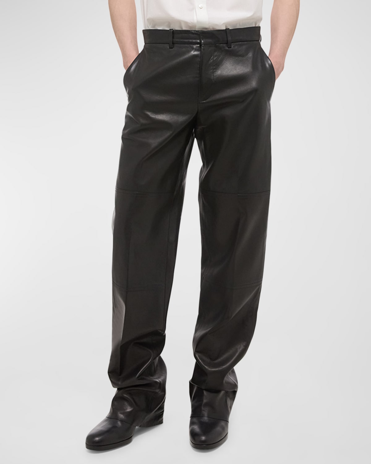 Shop Helmut Lang Men's Leather Carpenter Pants In Black