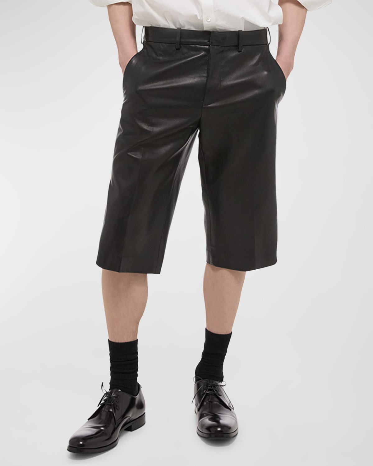 Shop Helmut Lang Men's Nappa Leather Zip-hem Shorts In Black