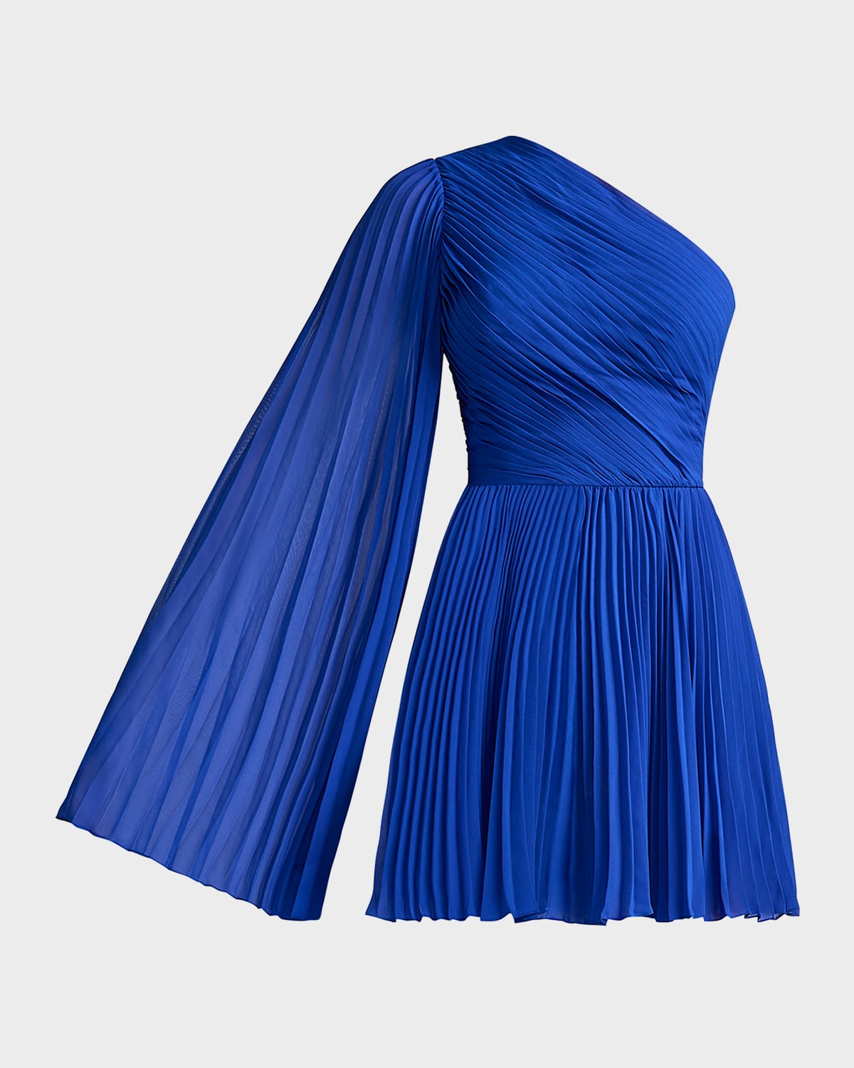 One-Shoulder Pleated Chiffon Mini Dress