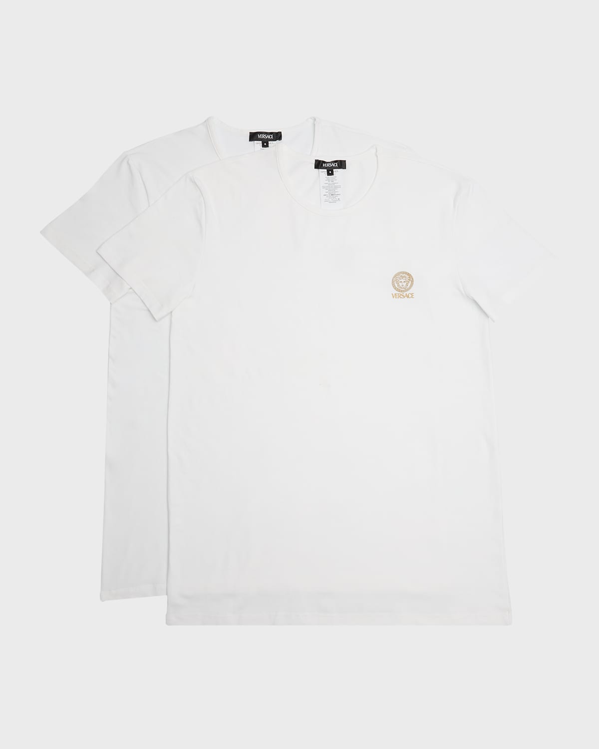 Shop Versace Men's 2-pack Cotton Logo T-shirts In Optical White