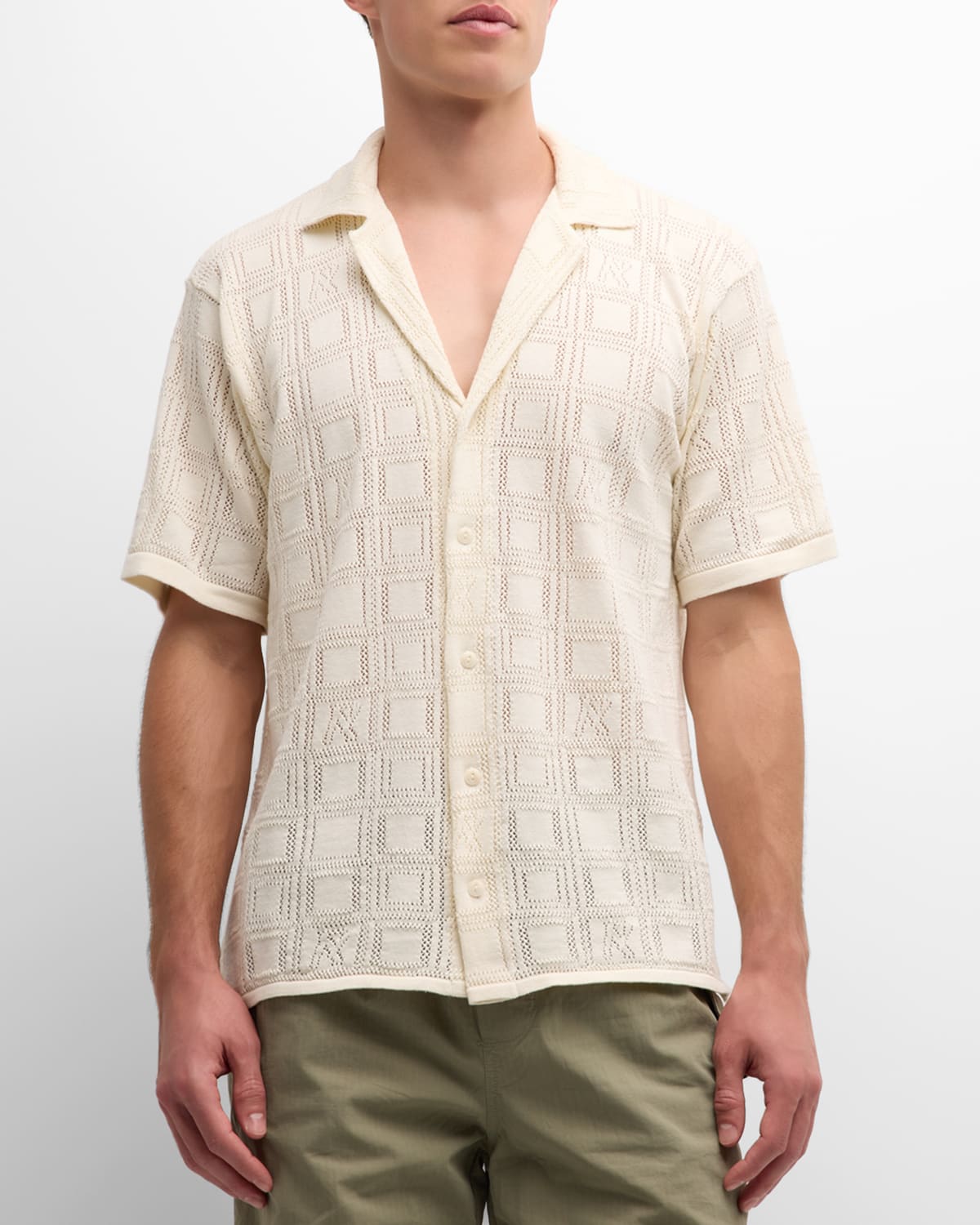 Men's Lace Knit Button-Down Shirt