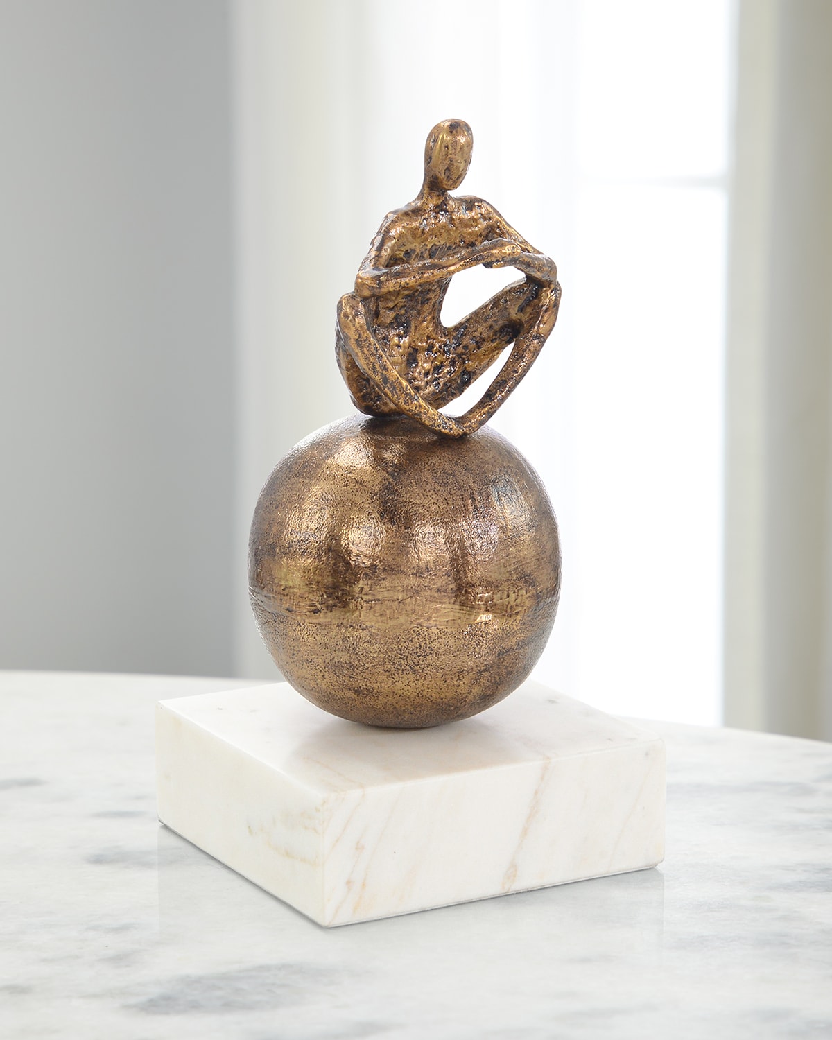 John-richard Collection Meditation Sculpture On Marble, Nickle In Bronze