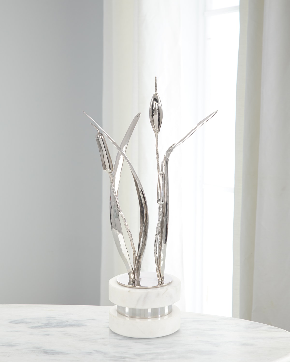 John-richard Collection Small Cattails Sculpture On Marble In Silver