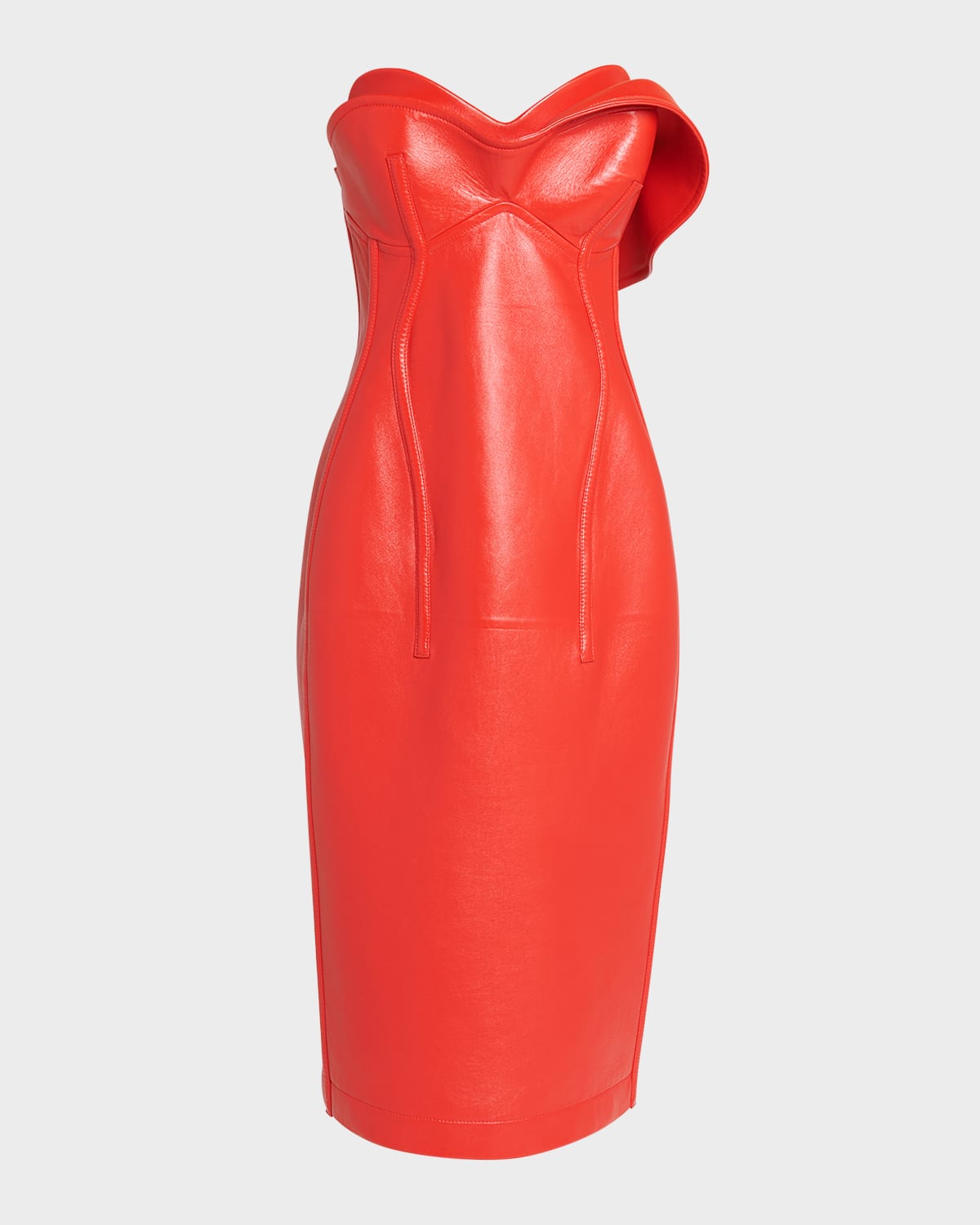 Shop Bottega Veneta Thick Glossy Leather Bustier Dress In Rosso