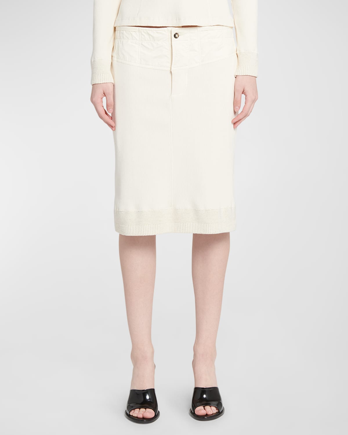 Shop Bottega Veneta Low-rise Compact Cotton Rib Jersey Straight Skirt In Biancomult