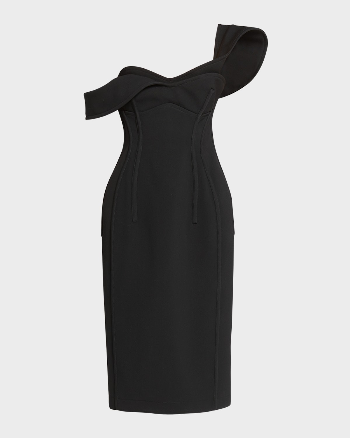Bottega Veneta Off-the-shoulder Bonded Wool Tricotine Midi Bustier Dress In Nero