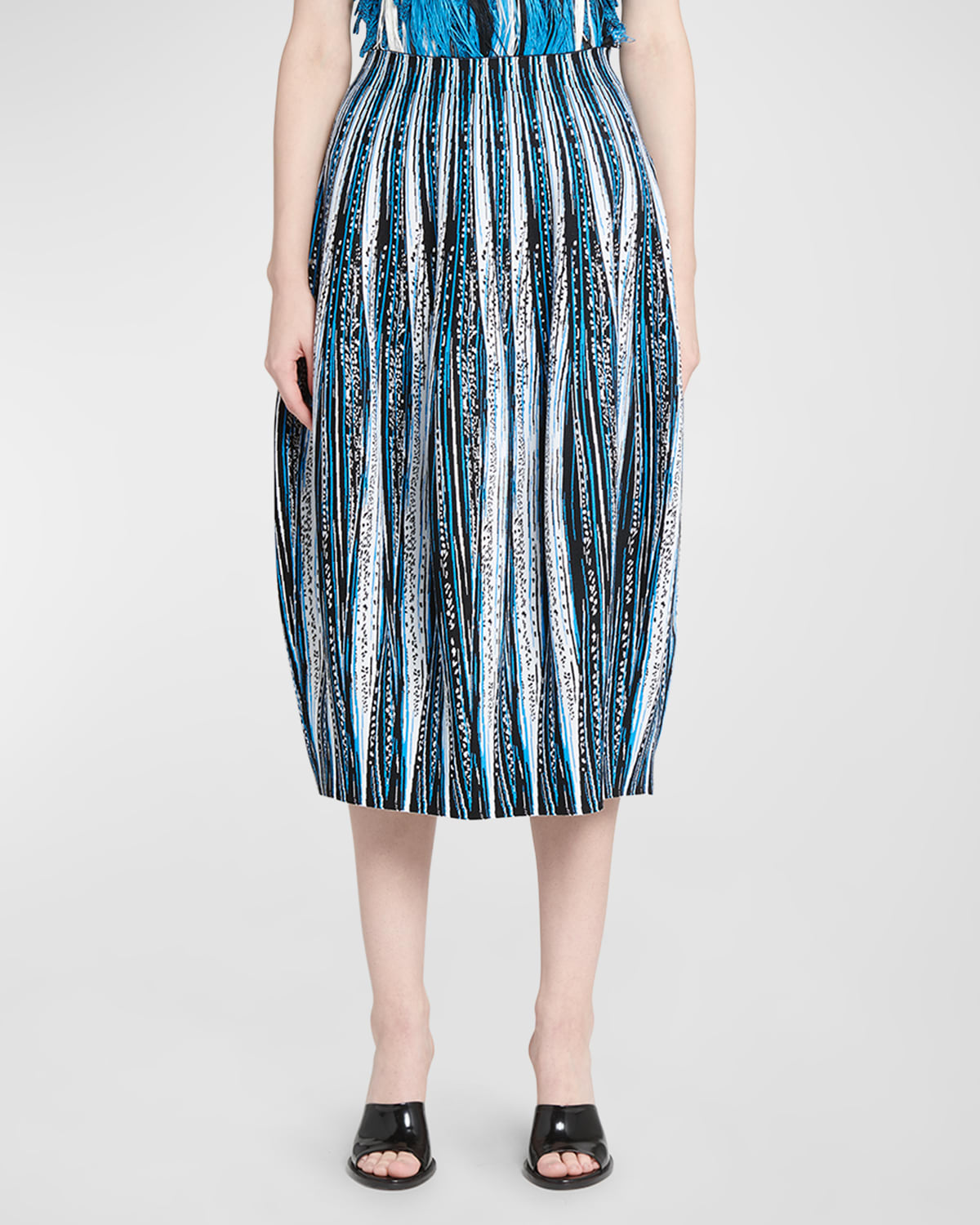 Shop Bottega Veneta Jacquard Feather Midi Skirt In Ink-nero