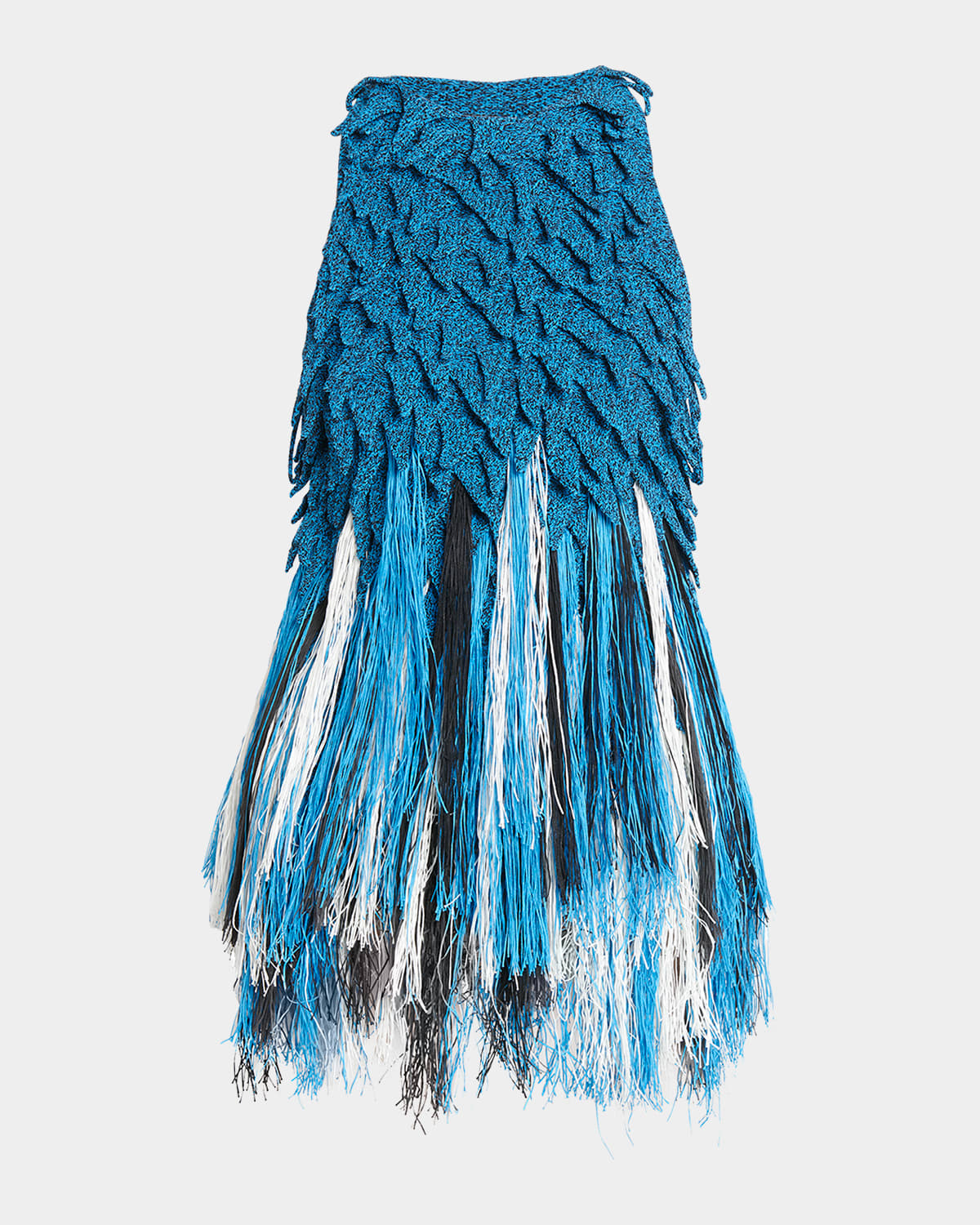 Shop Bottega Veneta Sleeveless Fringe Empire-waist Textured Knit Top In Blue/black