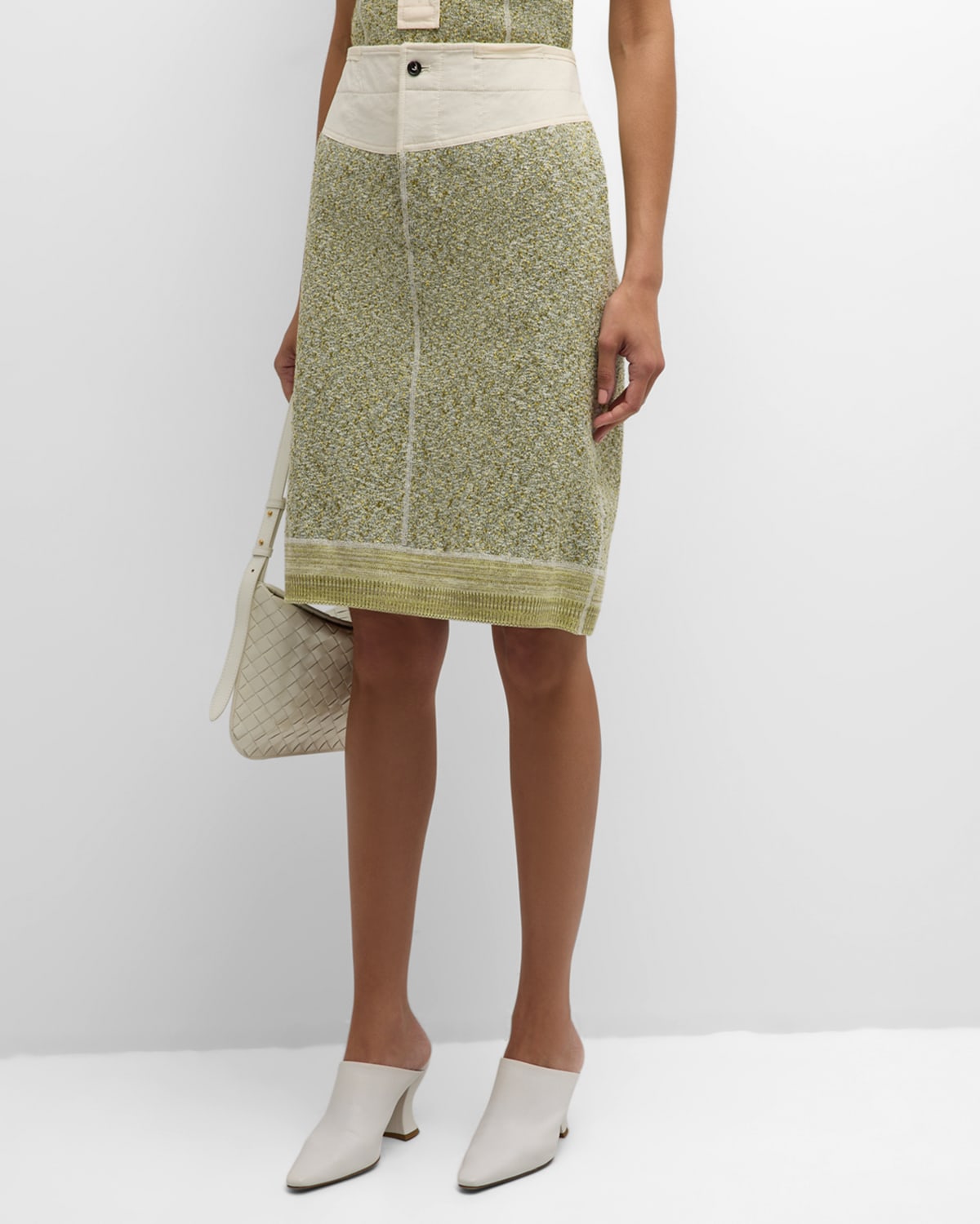 Bottega Veneta Knotted Mouline Cotton Jersey Midi Skirt In Sand
