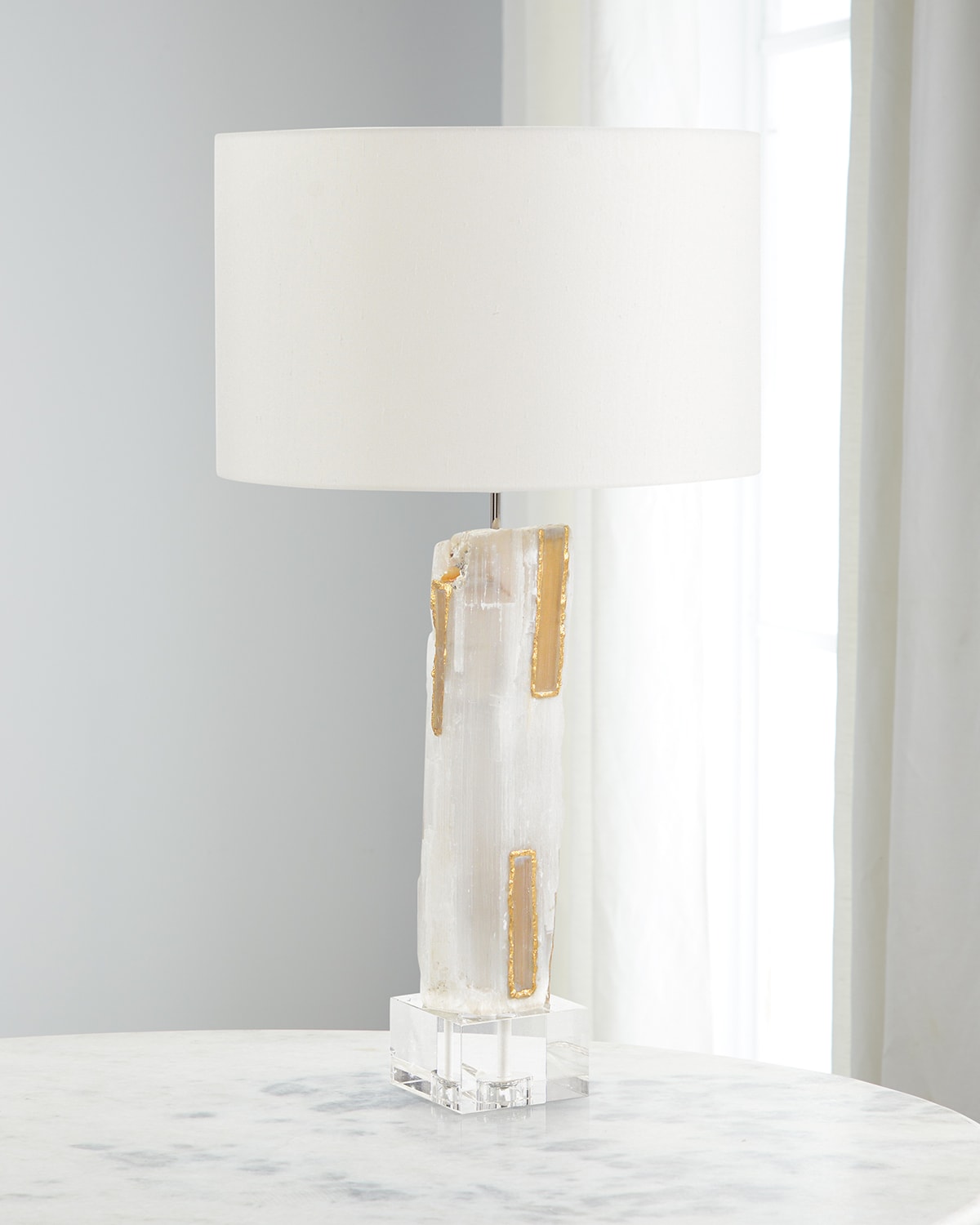 John-richard Collection Gilded Selenite 32" Table Lamp In White