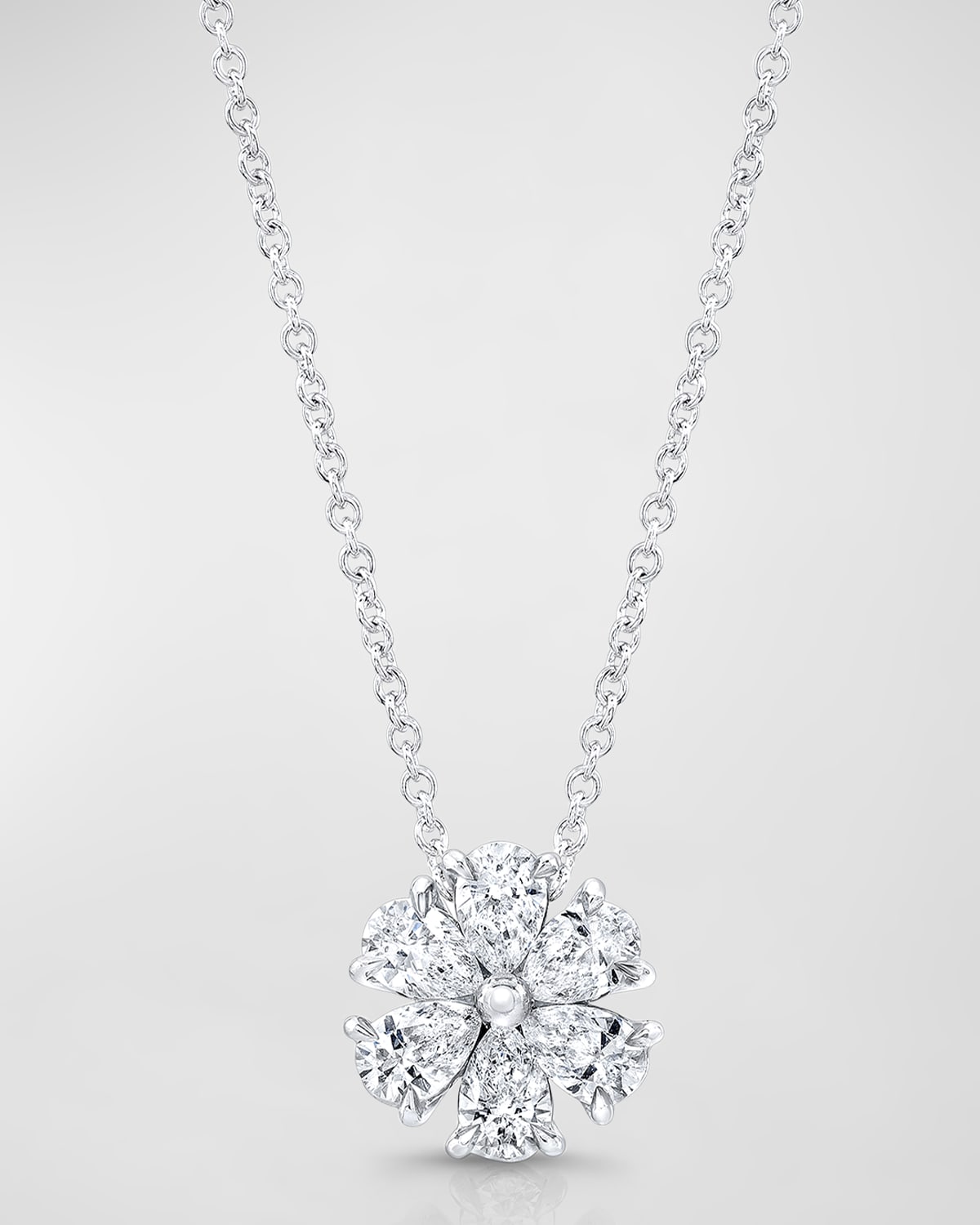 18K White Gold Pear Shaped Diamond Flower Pendant Necklace