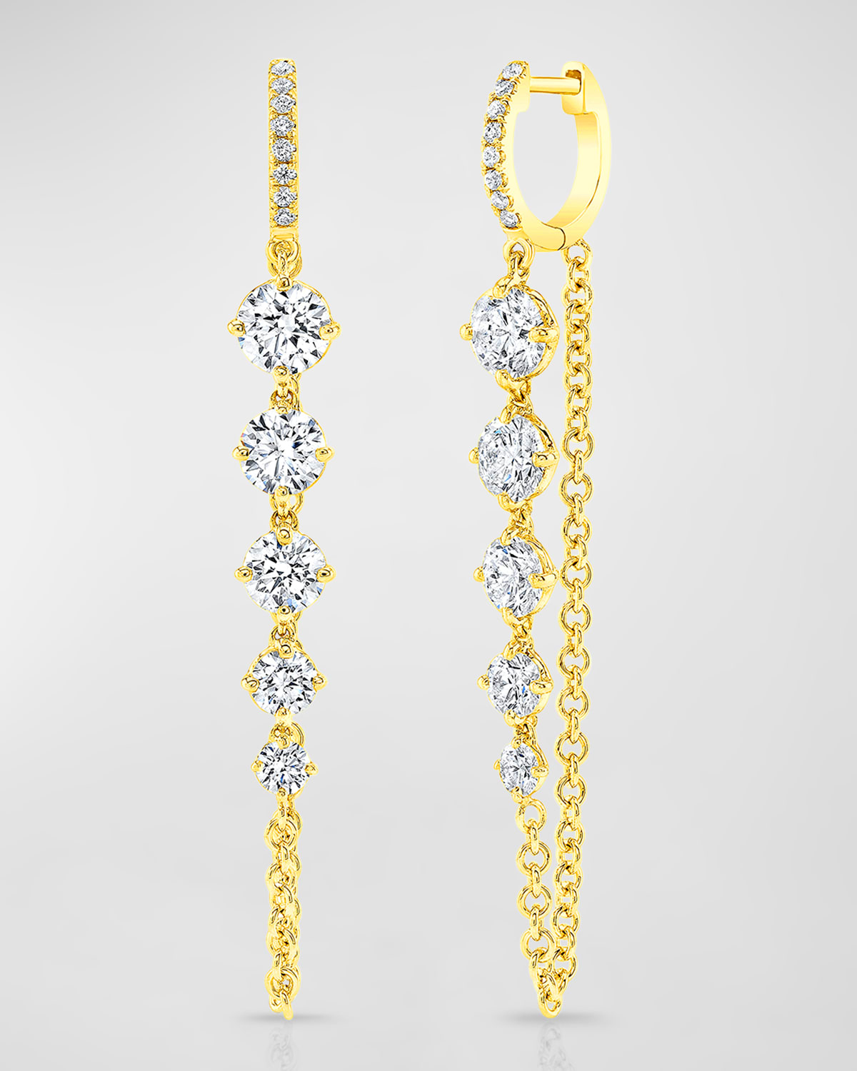 18K Yellow Gold Round Diamond Chain and Huggie Earrings