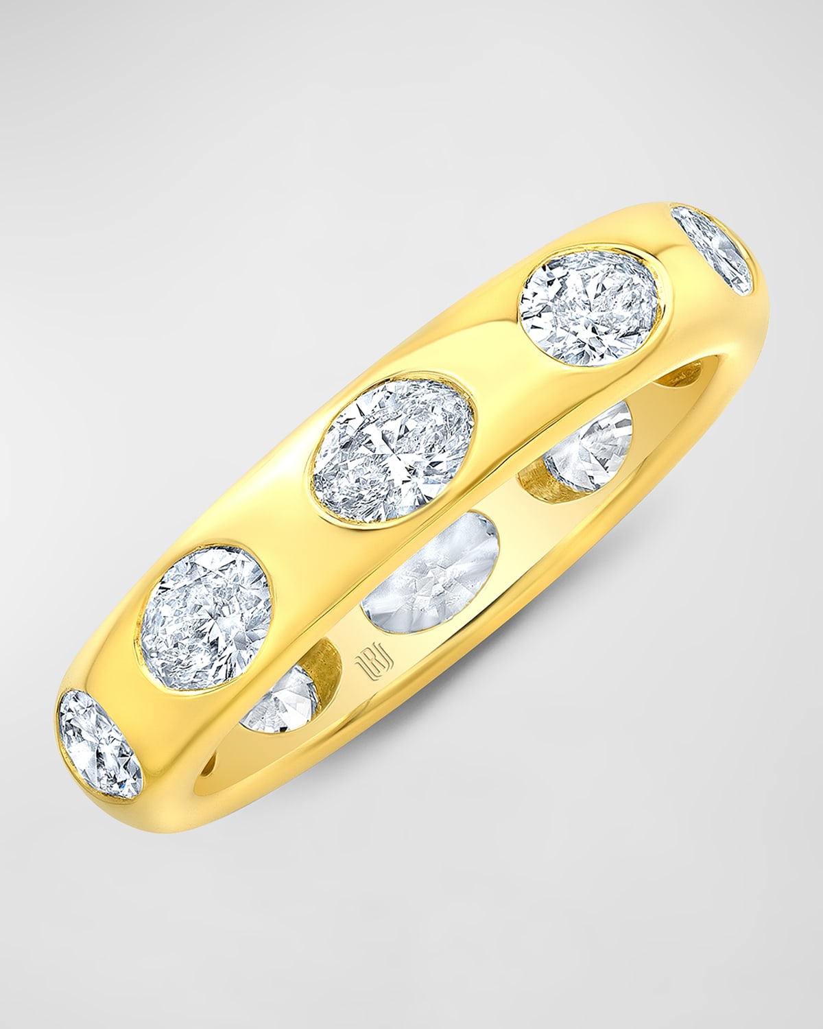 18K Yellow Gold Oval Diamond Burnish Set Ring, Size 6.5